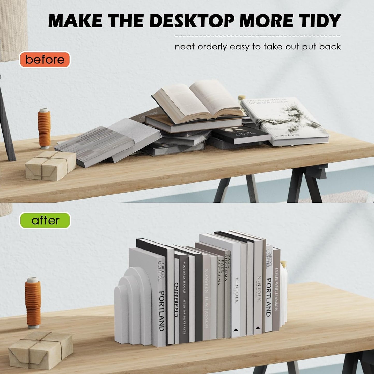 Wegaso Heavy Duty Concrete Bookends / Beige