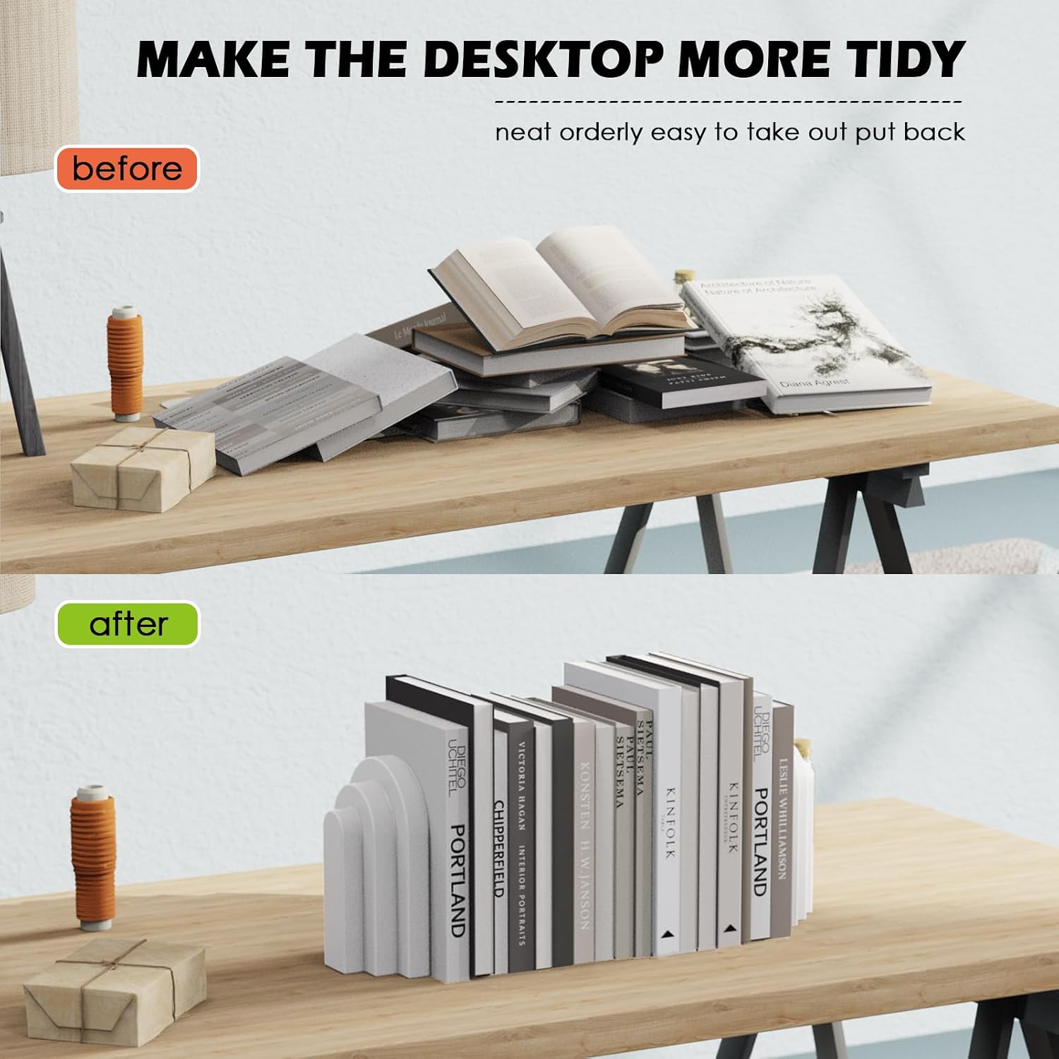 Wegaso Heavy Duty Concrete Bookends / Beige