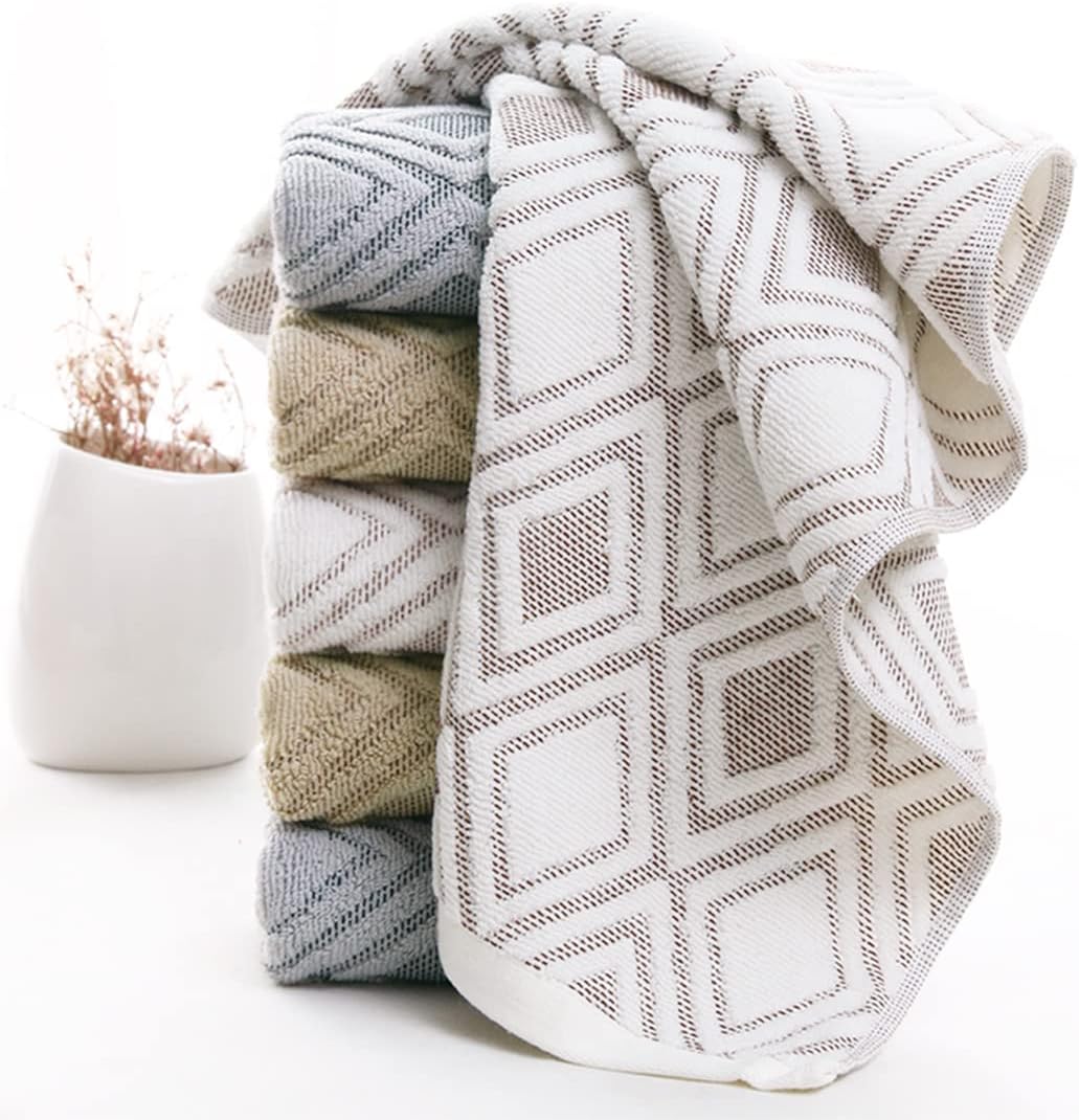 Hand Towels Set of 4 Diamond Pattern 100% Cotton Absorbent Soft Decorative Towel for Bathroom (Beige Brown)