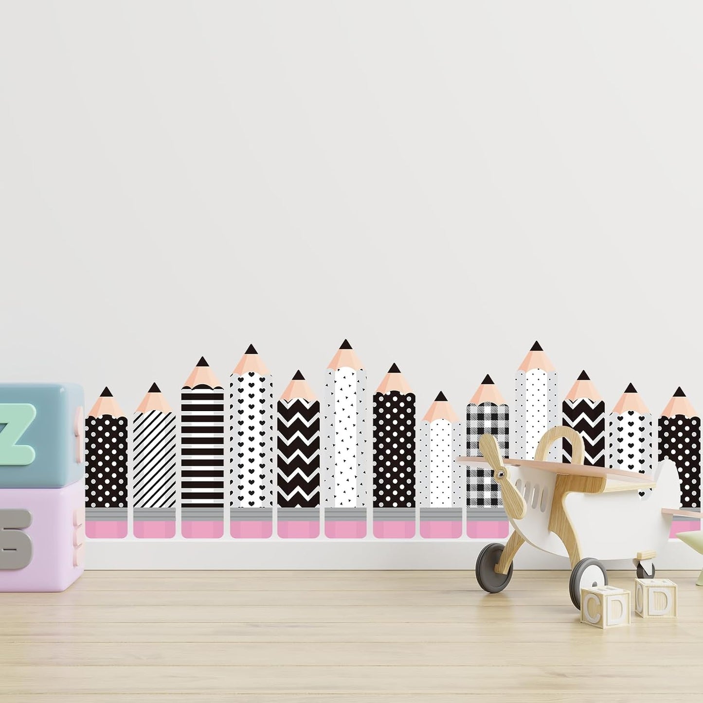 8 Sheet Wall Decals Minimalist Pencil Peel and Stick Wall Decals Self Adhesive / Black White Pencil