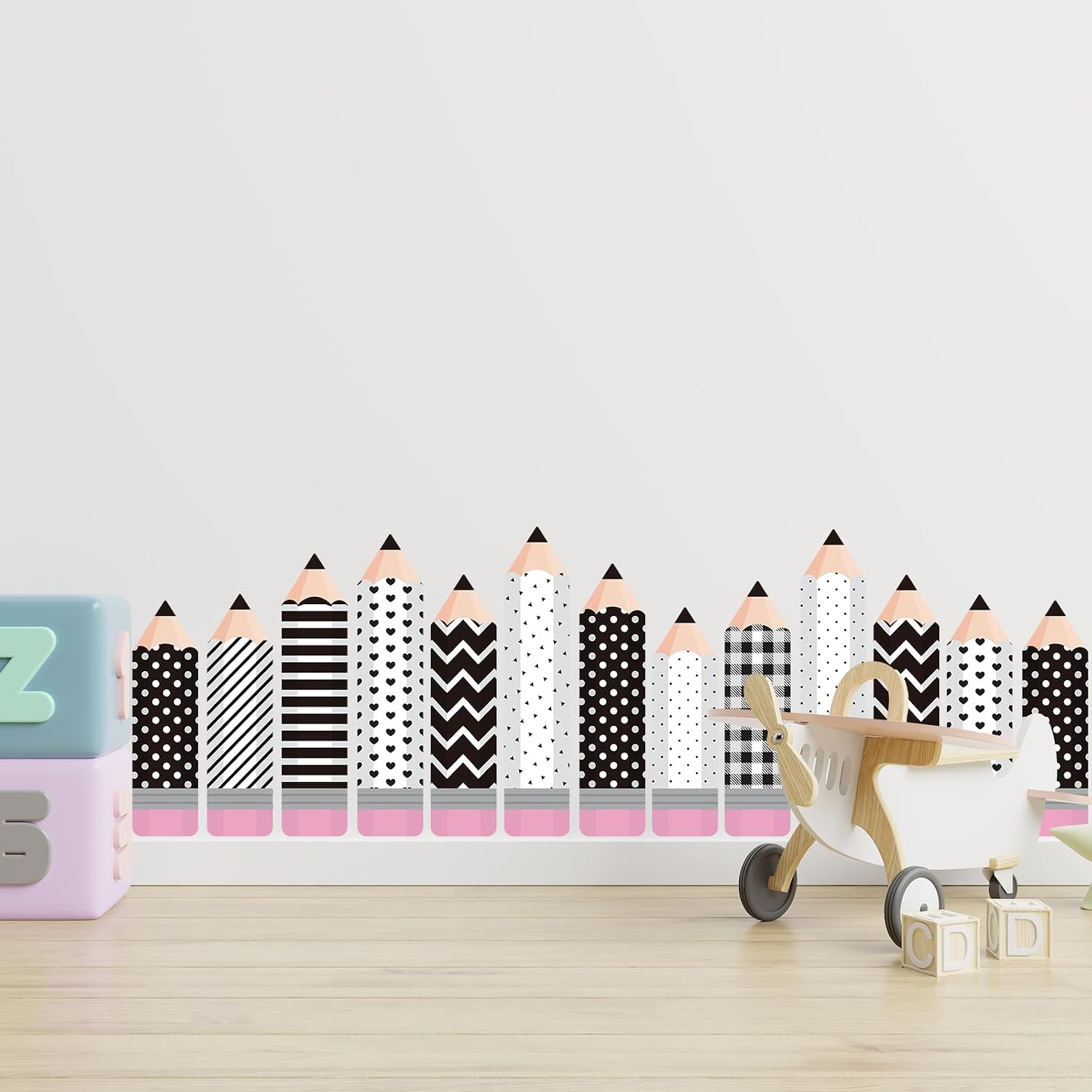 8 Sheet Wall Decals Minimalist Pencil Peel and Stick Wall Decals Self Adhesive / Black White Pencil