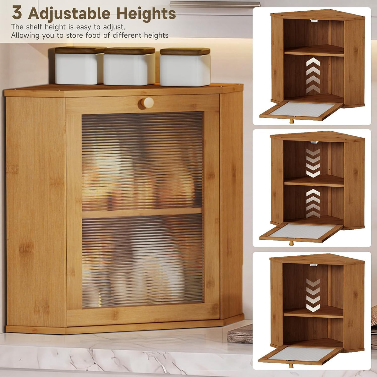 Bread Box for Kitchen Corner Countertop,Large Bread Basket (Brown, X-Large) | Double Layer Bamboo Bread Storage