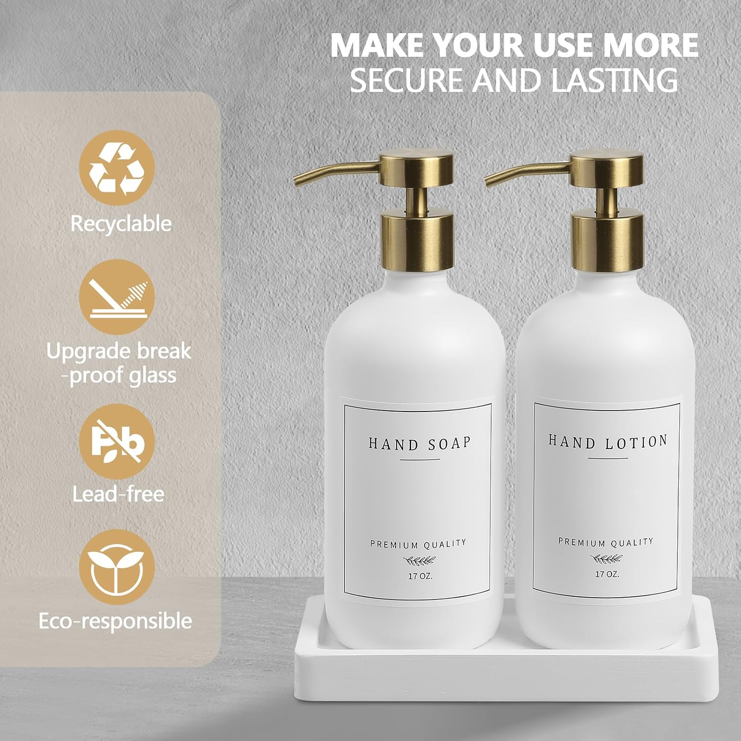 Soap Dispenser Bathroom - Kitchen Dish and Hand Soap Dispenser Set, Glass Bathroom Soap Lotion Dispenser with Pump