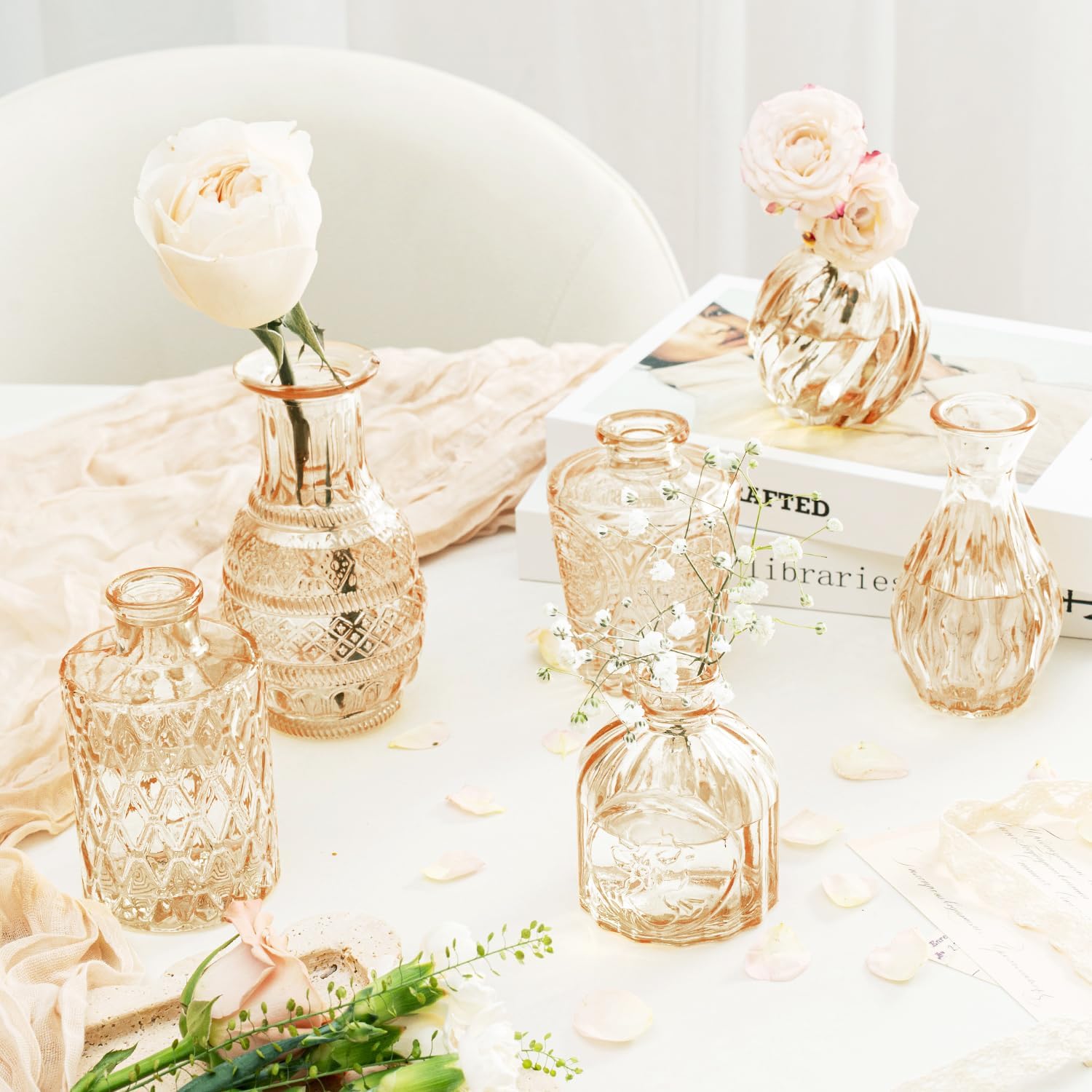 Clear Glass Bud Vase Pcs / Amber Gold / Set of 14