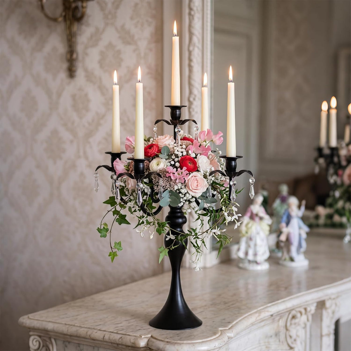 20''Tall Black Crystal Pendant Taper Candle Holders/Stylish Candle Stands/Candlesticks Holder/Candelabra for Home