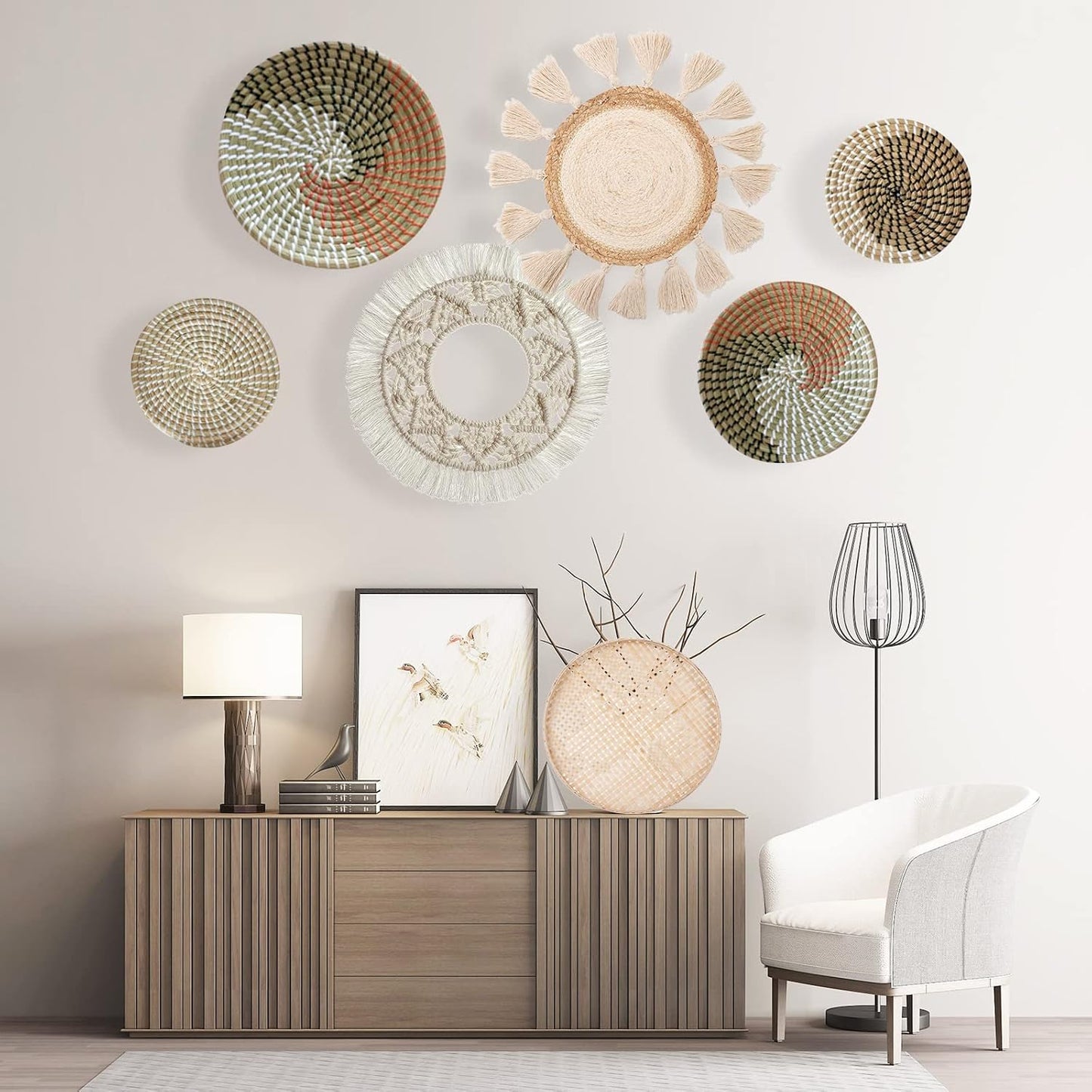 Boho Wall Basket Decor / Style 1 / Beige / Set of 3