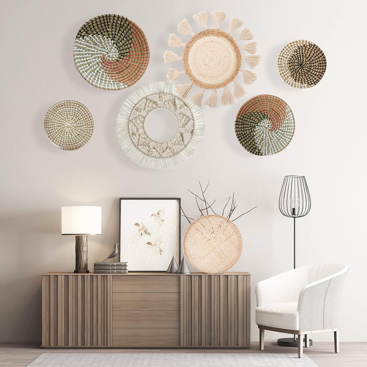 Boho Wall Basket Decor / Style 1 / Beige / Set of 3