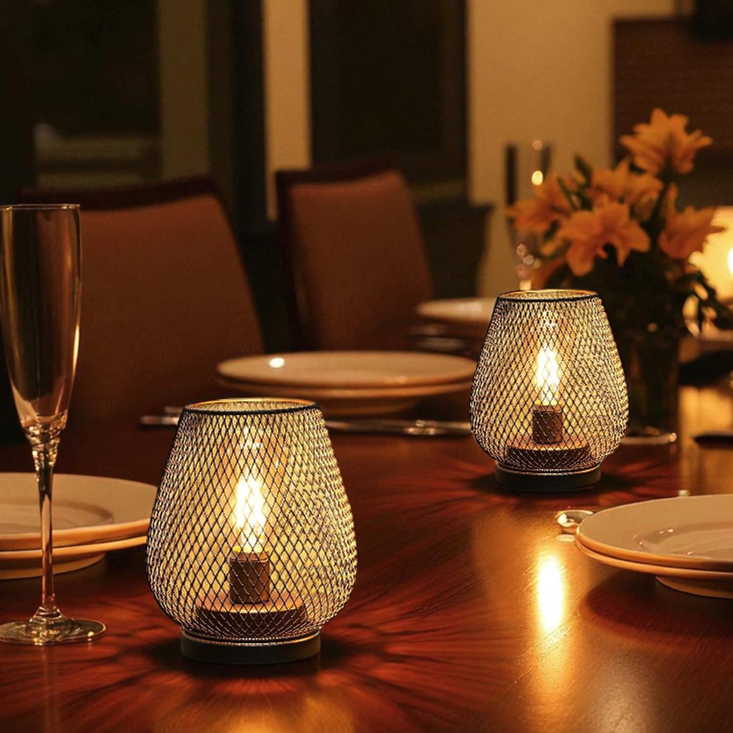 JHY DESIGN Metal Cage LED Lantern Battery Powered Cordless Accent Light with LED Great for Weddings Parties Patio