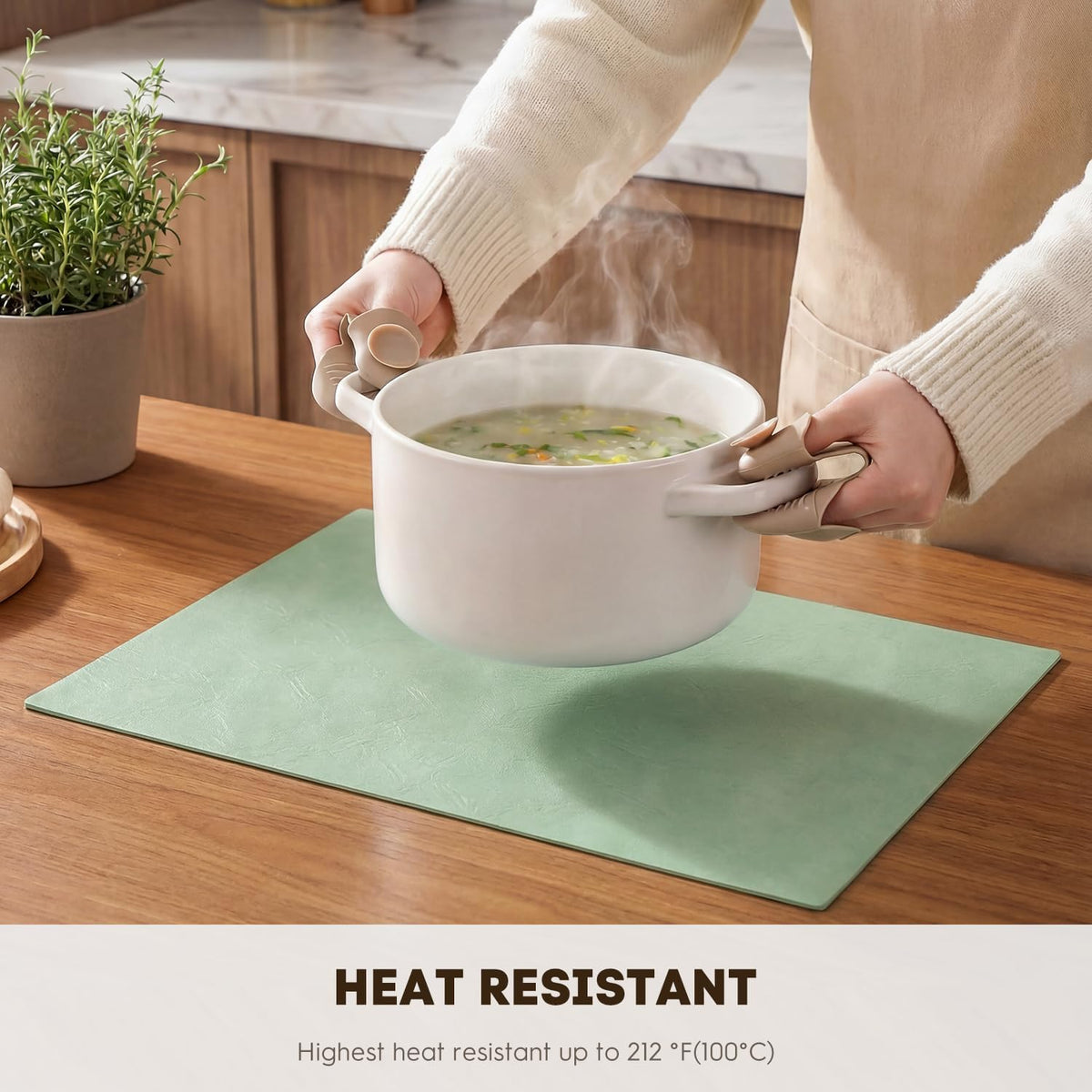 Artoid Mode Sage Faux Leather Placemats Set of 6, 12x18 Inch Waterproof Wipeable Heat Resistant Vinyl Place Mats