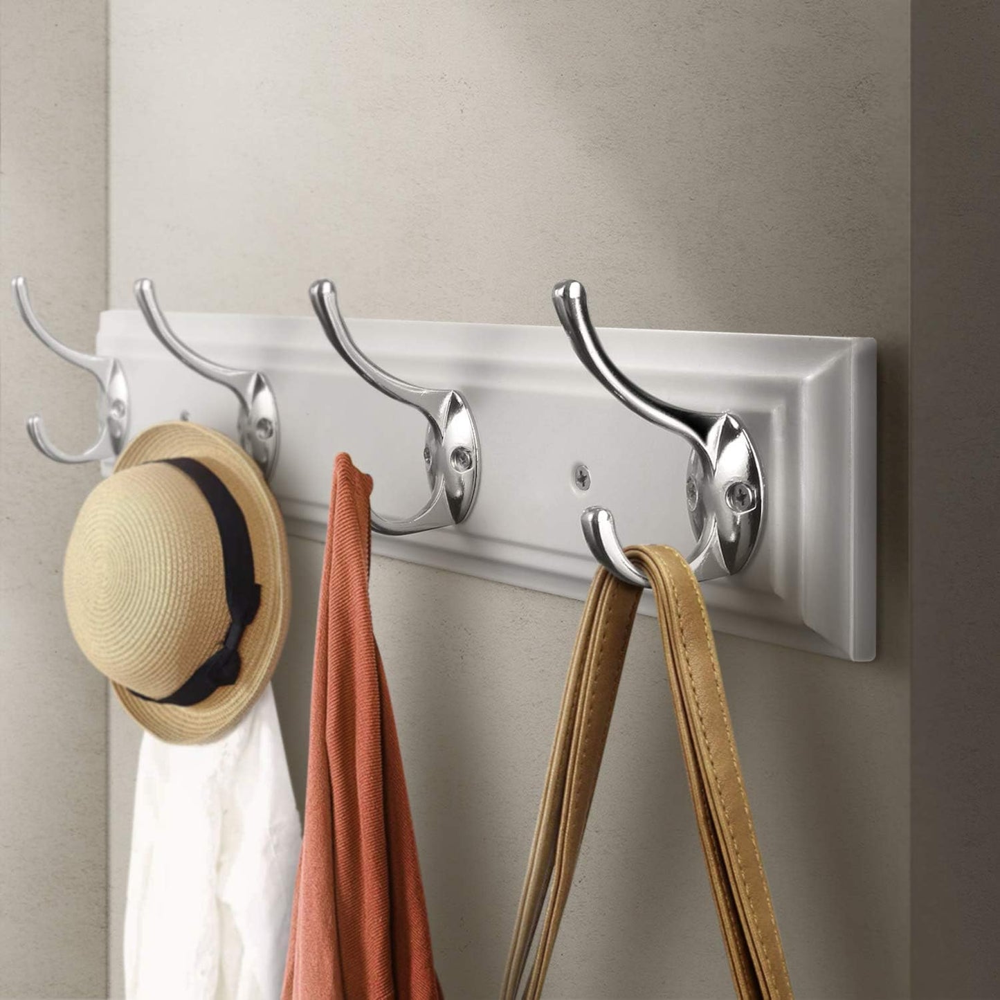 Coat Rack Wall Mounted White / White Density Wood / 4 Hooks