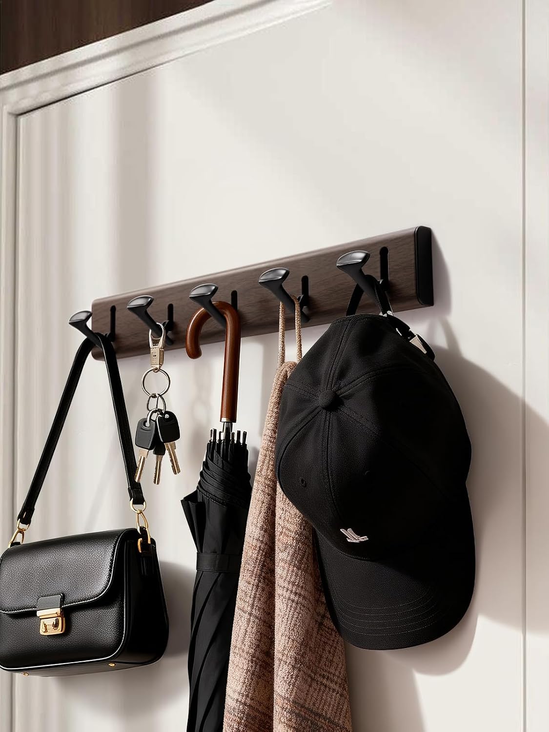 Coat Rack Wall Mounted Black Wood Grain Towel Hooks / Black/wood Grain / 5 Hooks