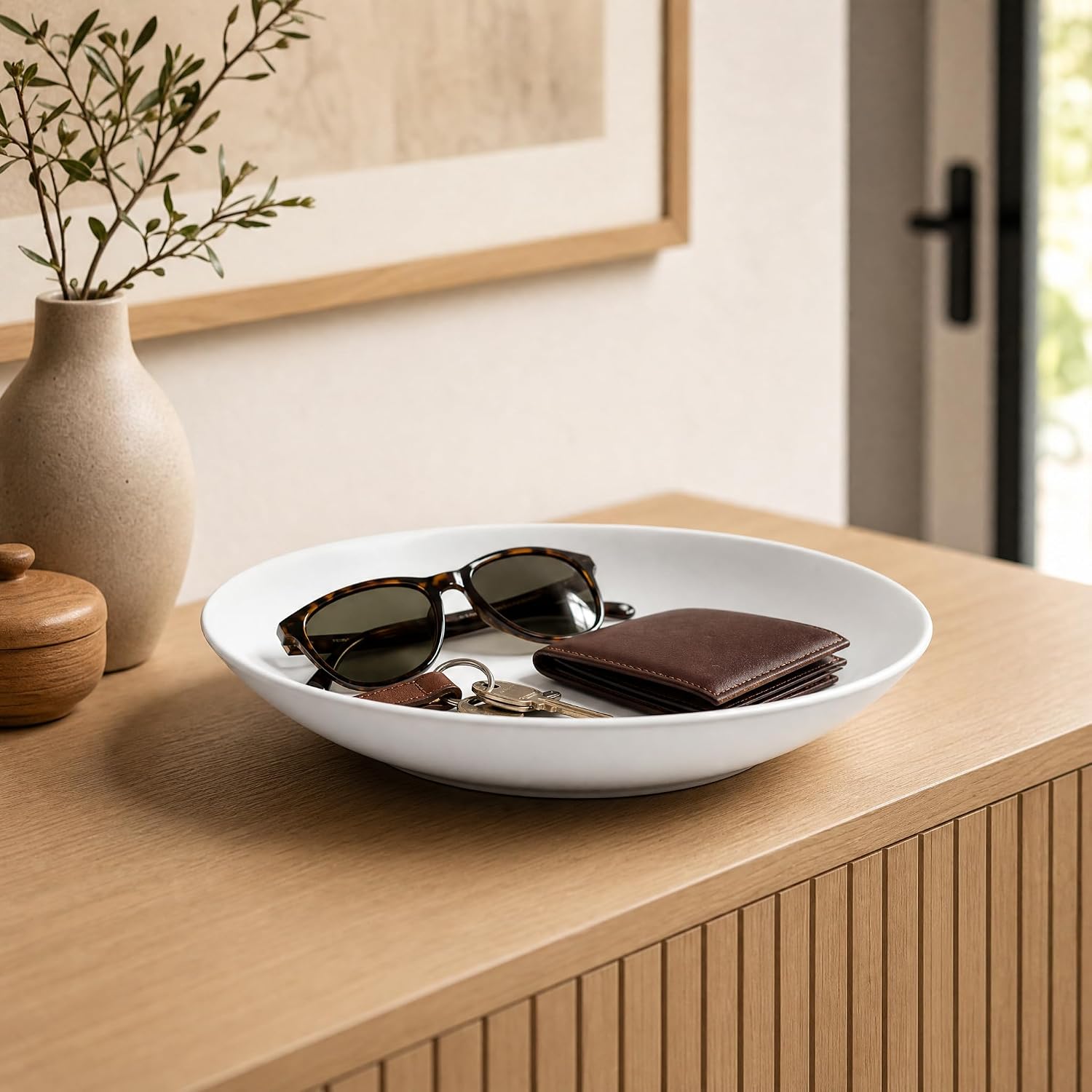 Large Ceramic Catchall Tray for Entryway / White / 12.6 Inch