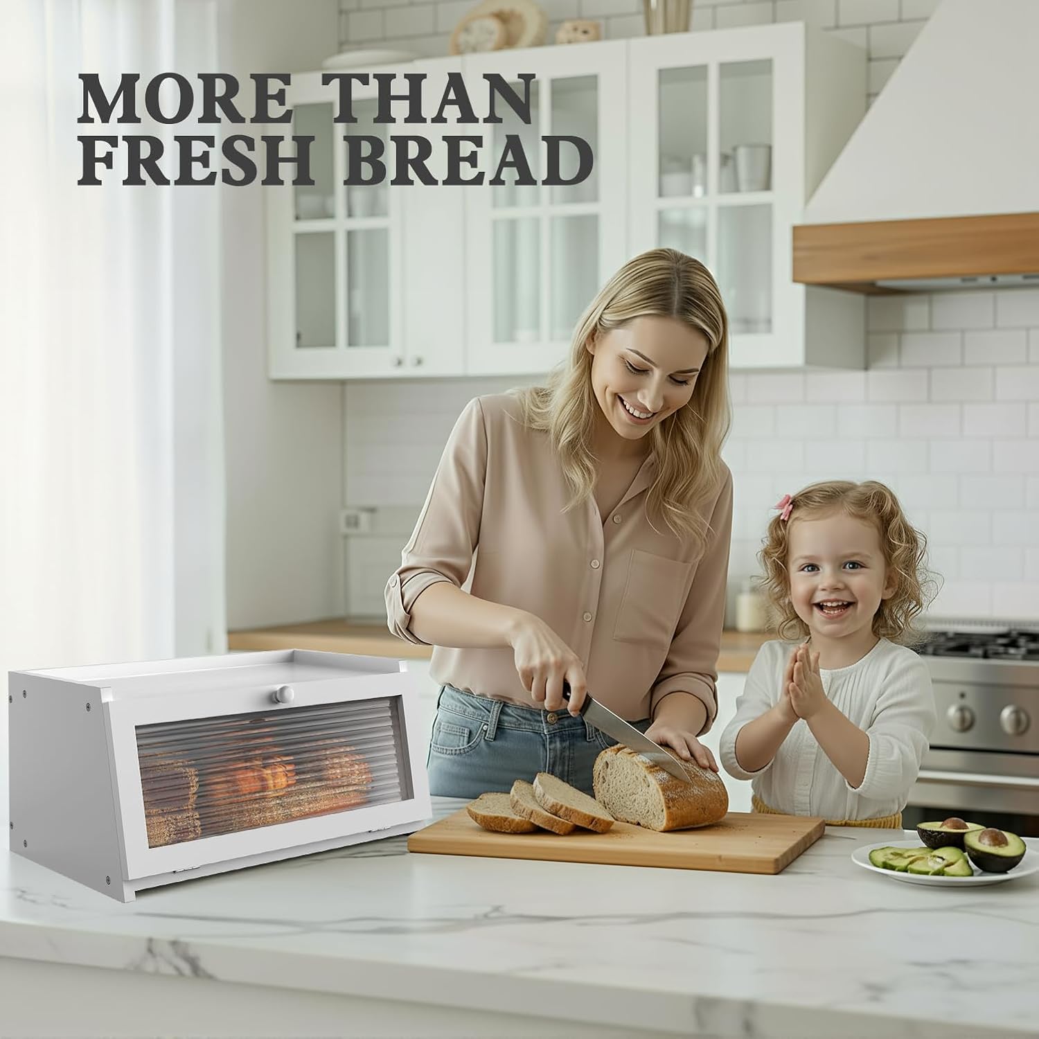 LOHASOK Bread Box for Kitchen Countertop,White | Large, Farmhouse Bread Container Holder Storage, Acrylic translucent