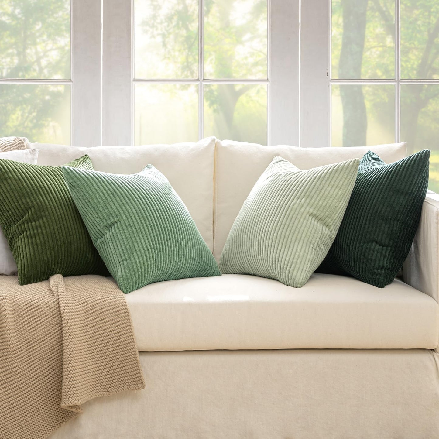 Boho Farmhouse Sage Green Throw Pillow Covers Mordern Nordic / 18 x 18 / Forest Green / Set of 4