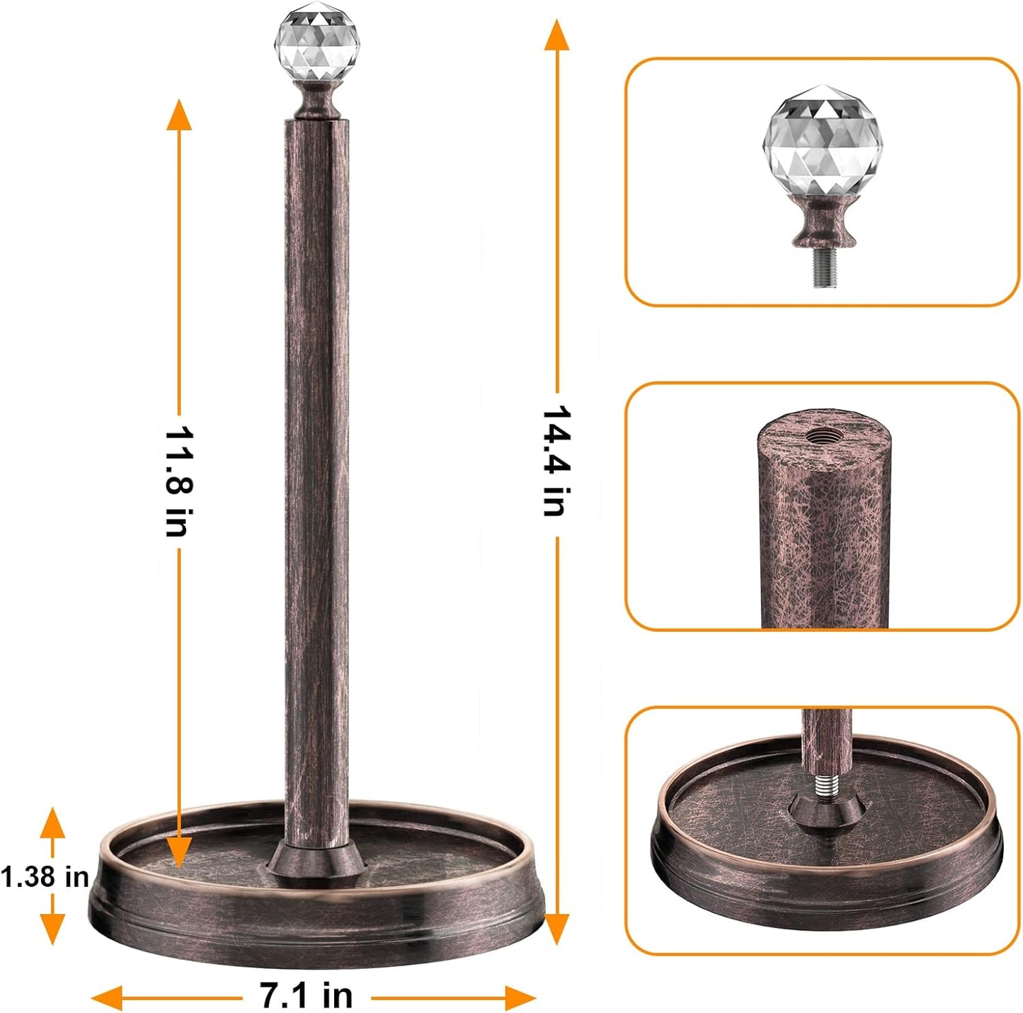 Kasunto Paper Towel Holder (with Crystal Ball) Steel Paper Towel Holder countertop，Paper Towel Holder Stand for Kitchen