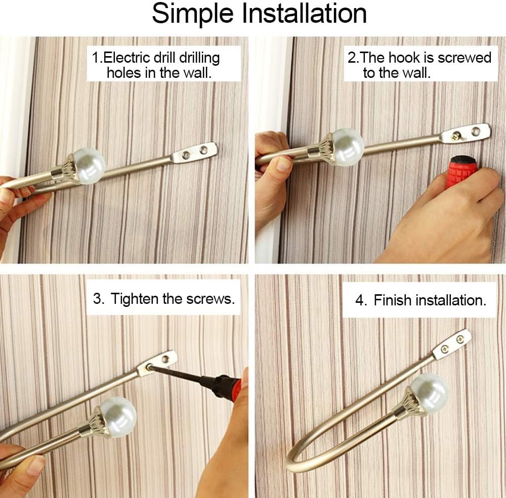 COCIVIVRE 4 Pack Curtain Holdbacks Wall Mounted Curtain Tiebacks Hooks Plastic Pearl U Shape Curtain Tiebacks with