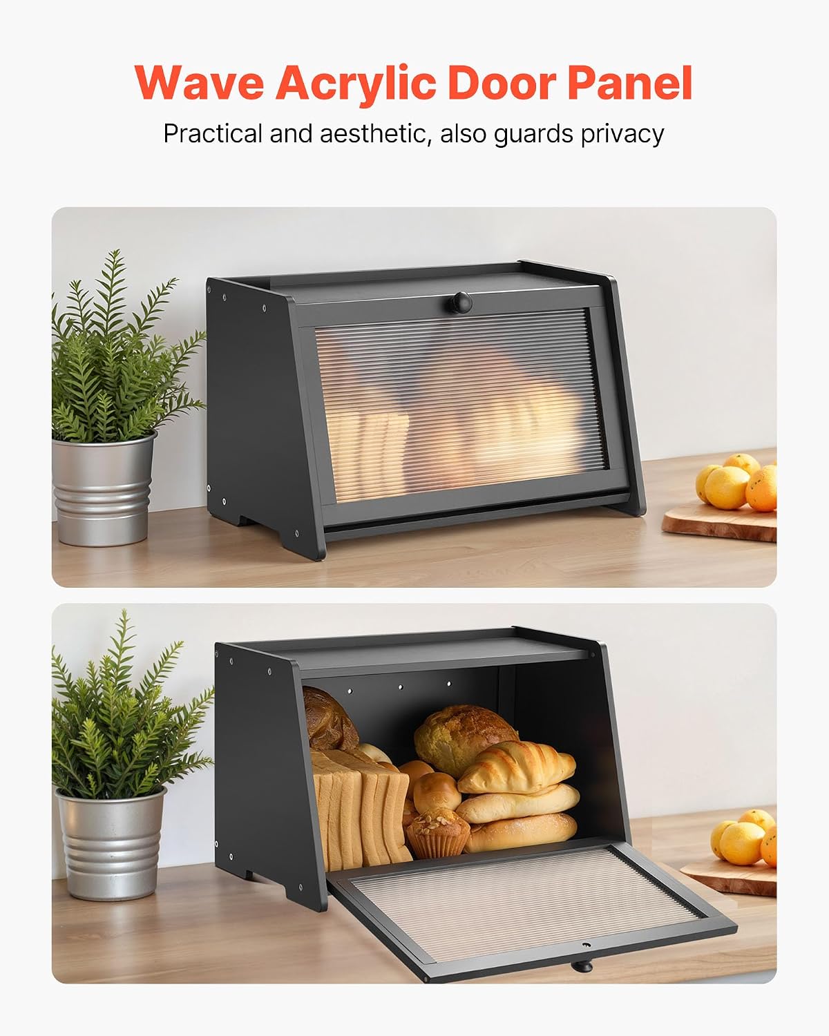 VEVOR Bread Box for Kitchen Counter, Large Capacity Bamboo Bread Storage Container, Farmhouse Wooden Breadbox Organizer