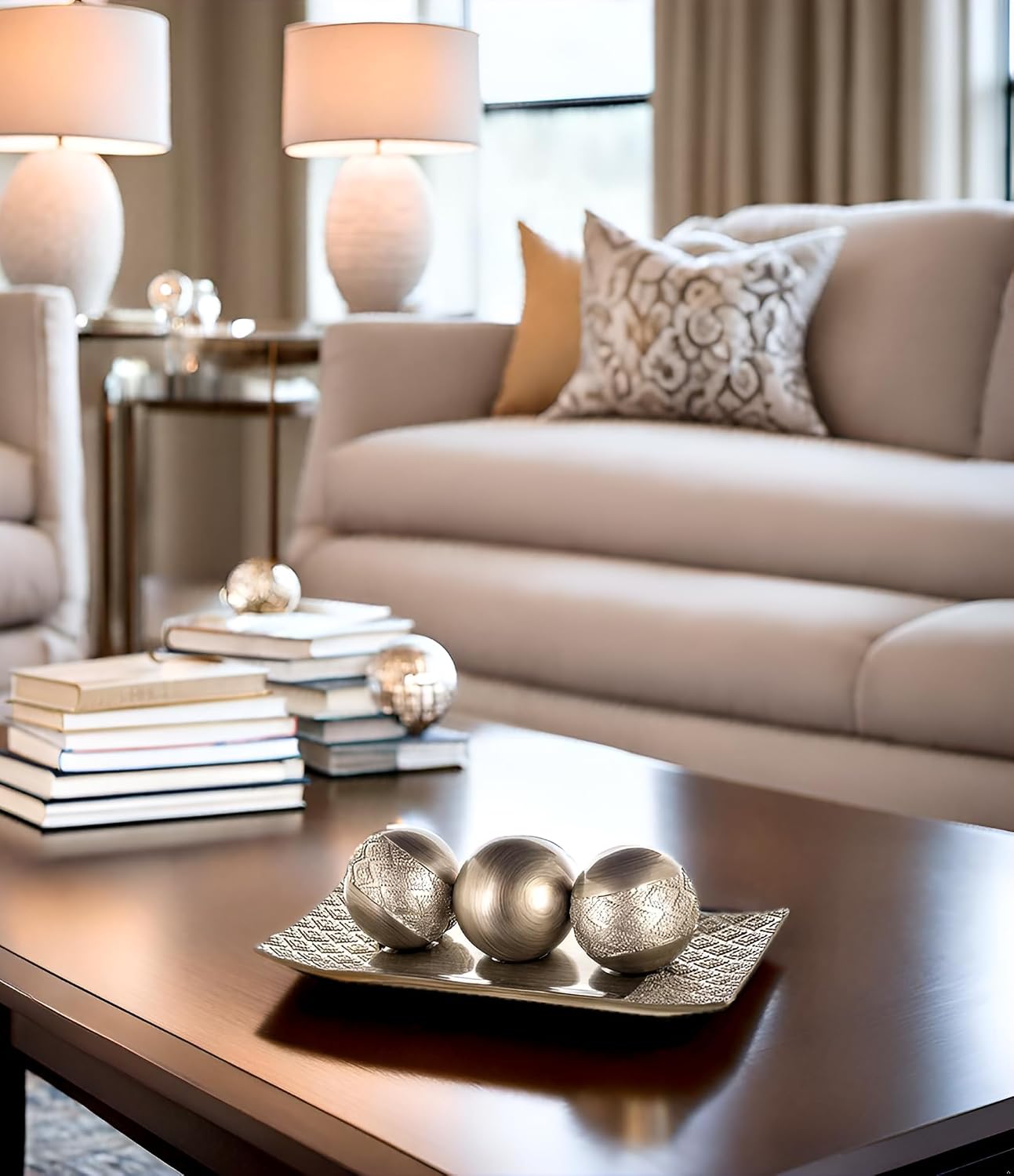 Dublin Decorative Tray and Orbs Balls Set / Silver