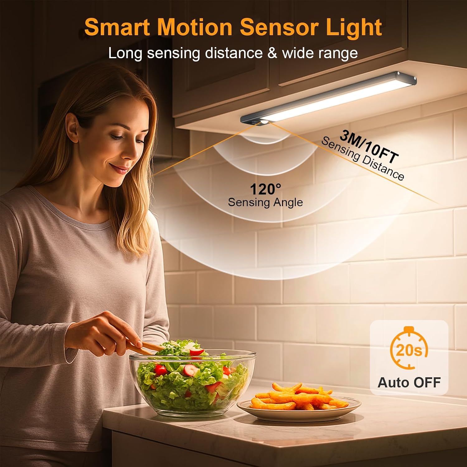 Gritin 10.2inch Under Cabinet Lighting Rechargeable 2 Pack | 3 Color Temps & 5 Brightness,Super Bright,4 Modes,Motion