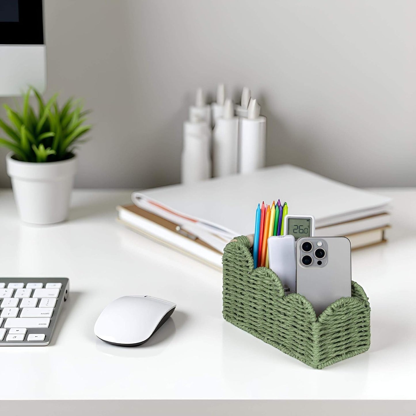 Scalloped TV Remote Control Holder Bedside Candy Organizer / Green / 3 Slots