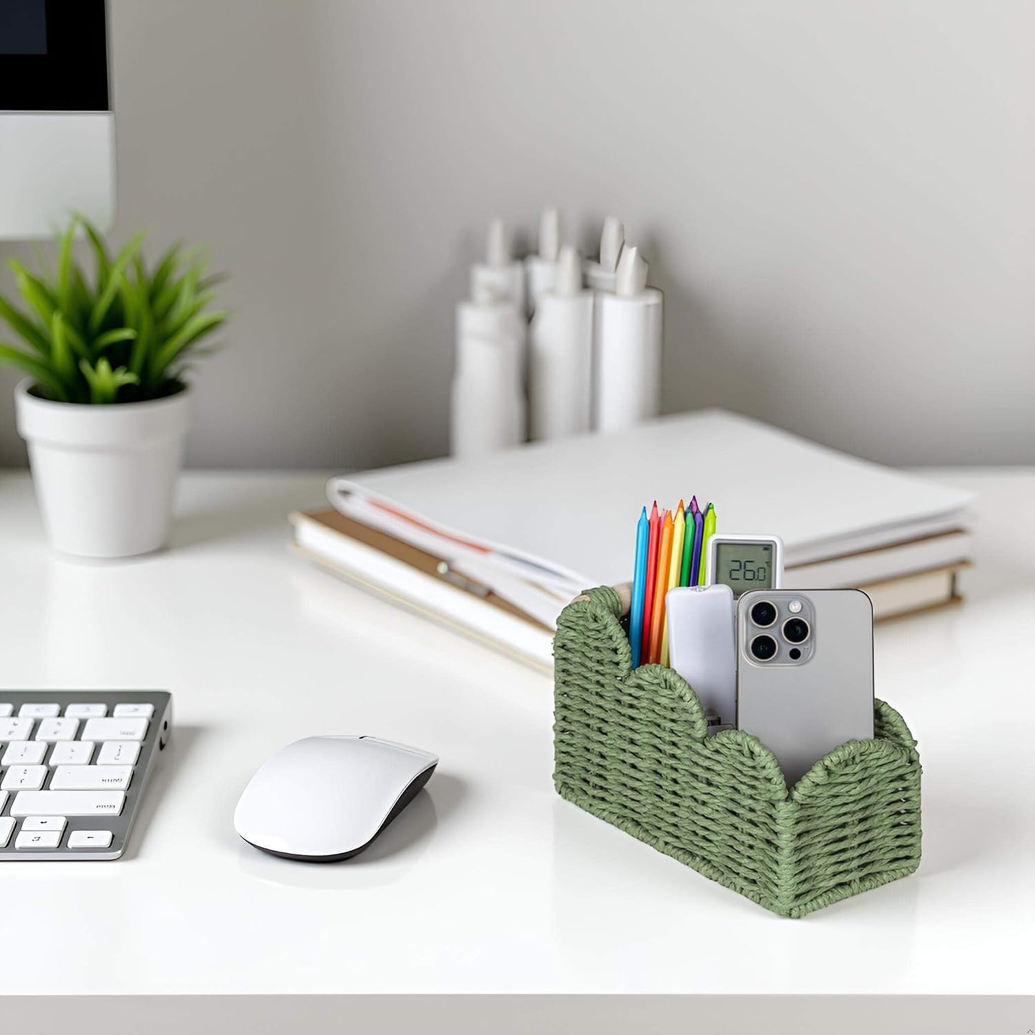 Scalloped TV Remote Control Holder Bedside Candy Organizer / Green / 3 Slots