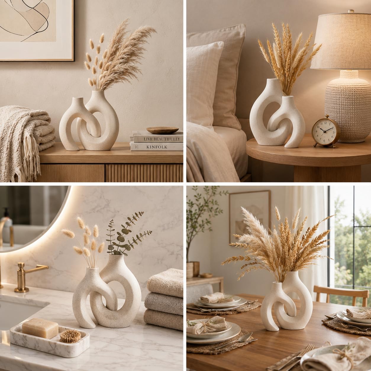 Ceramic Donut Vase / Beige / Set of 2