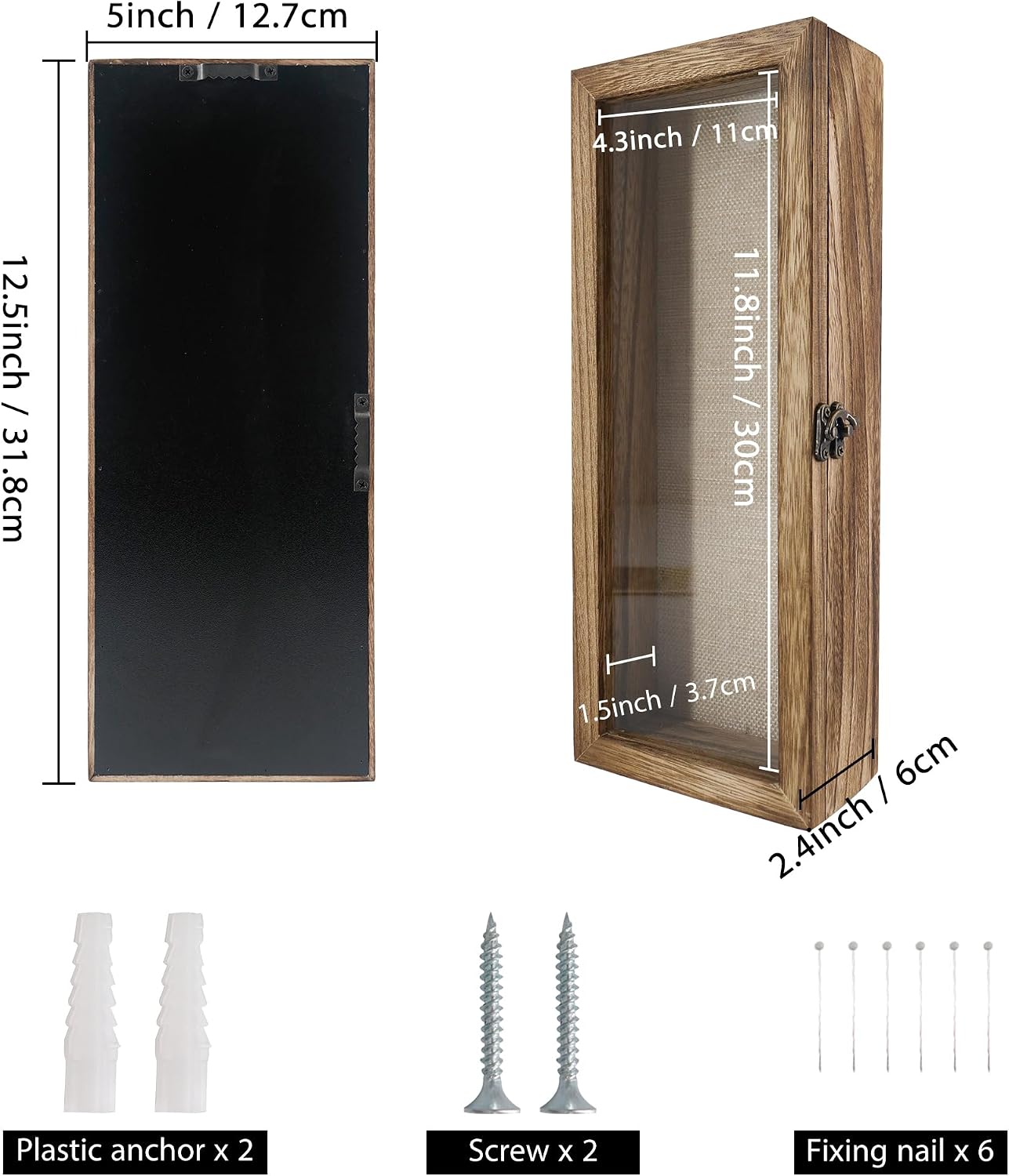 GraduationMall 5x12.5 Shadow Box Frame Solid Wood Glass Door Display Case with Linen Back and 6 Stick Pins,1.5 inches