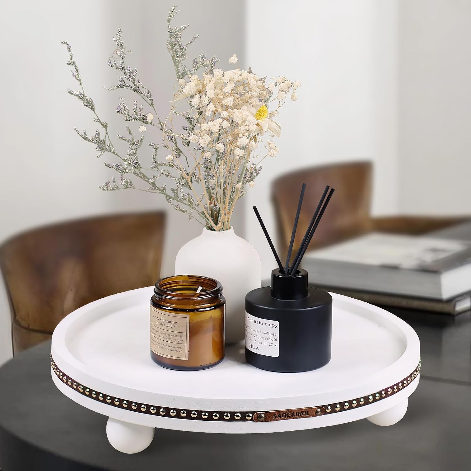 Farmhouse Decorative Round Tray / Pure White / 11.81 Inch