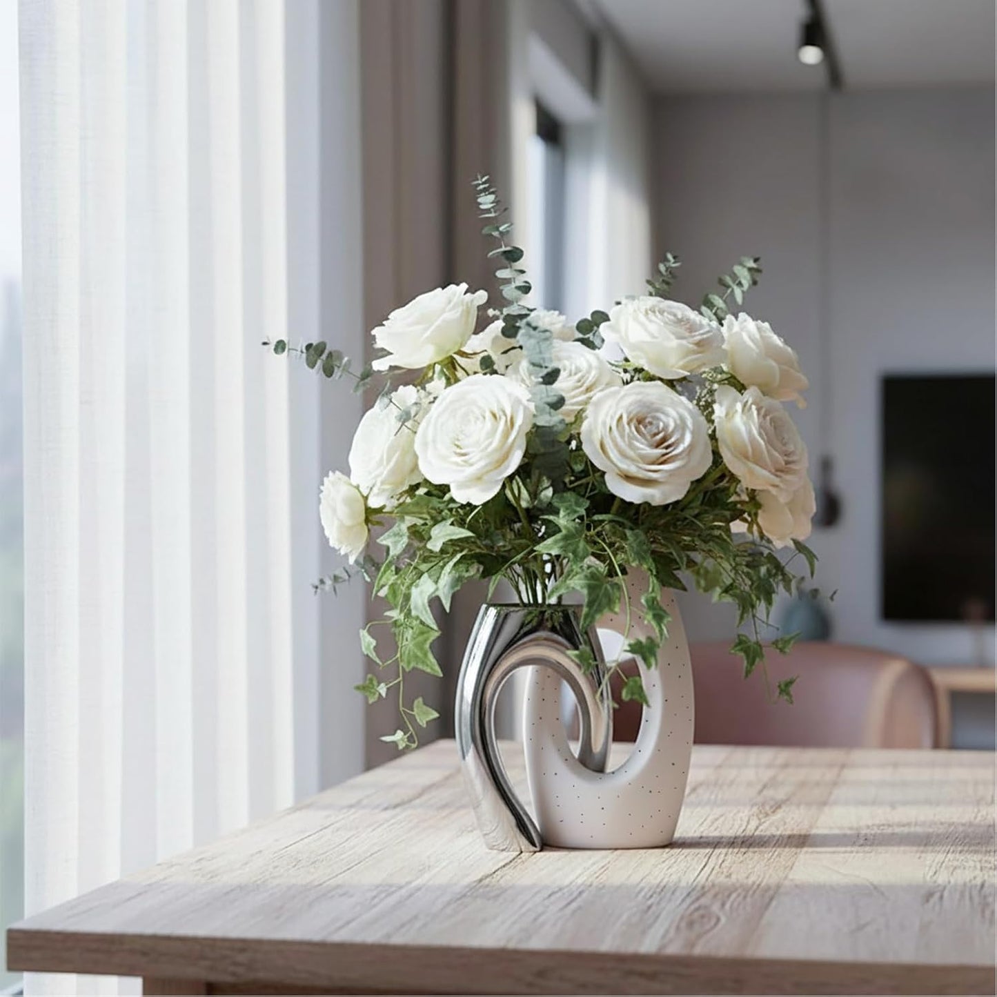 Ceramic Vase by / White&silver / Set of 2