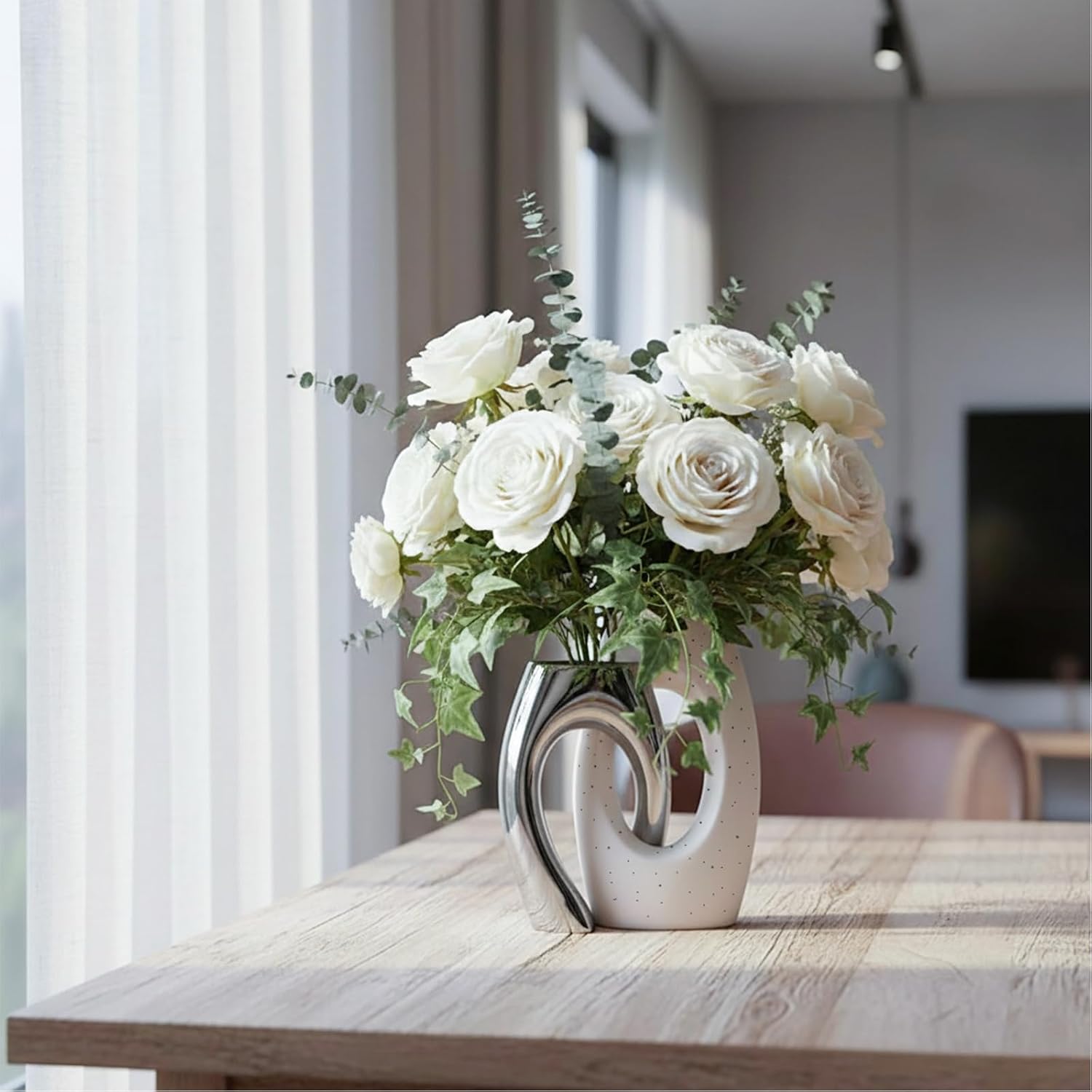 Ceramic Vase by / White&silver / Set of 2