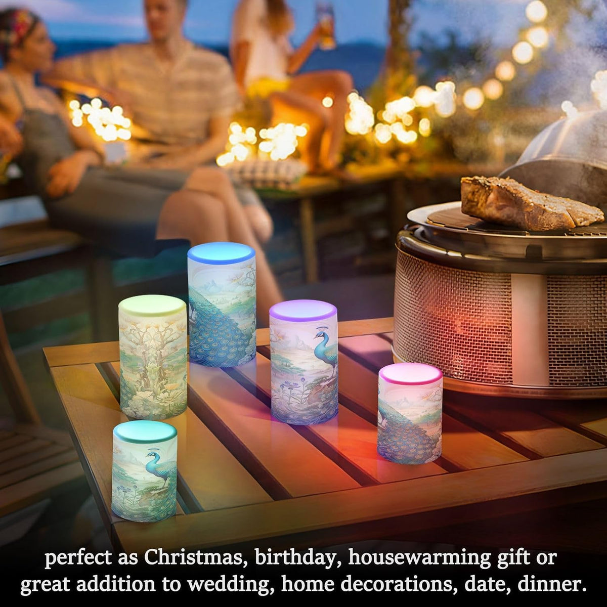 Flickering Flameless Candles, Peacock Garden LED Candles with Remote Timer, Set of 2 Battery Operated Candle for