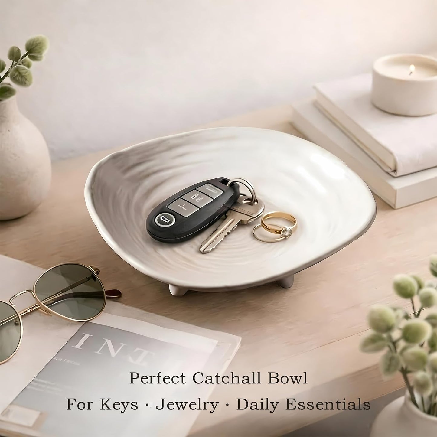 6" Ceramic Key Bowl for Entryway Table