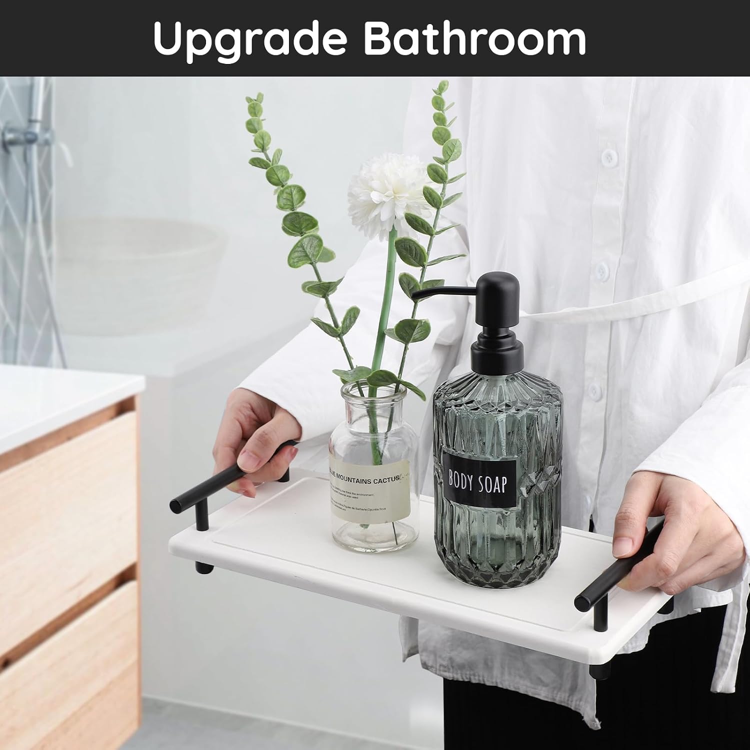 Large Bathroom Tray Stone Drying Mat / White / 12.2 x 5.9 x 2.5
