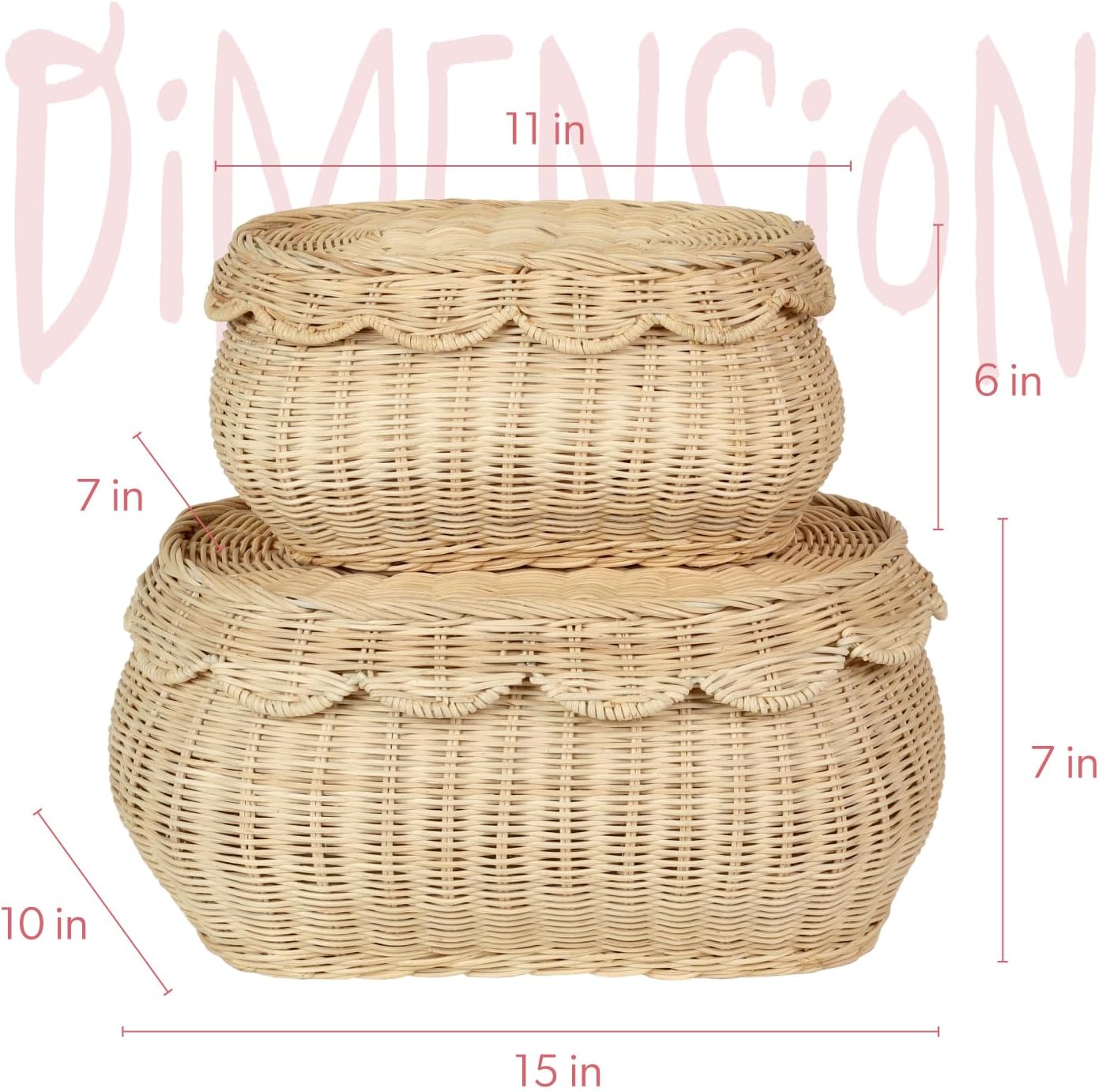 Small Rattan Basket / Whitewash / Set of 2