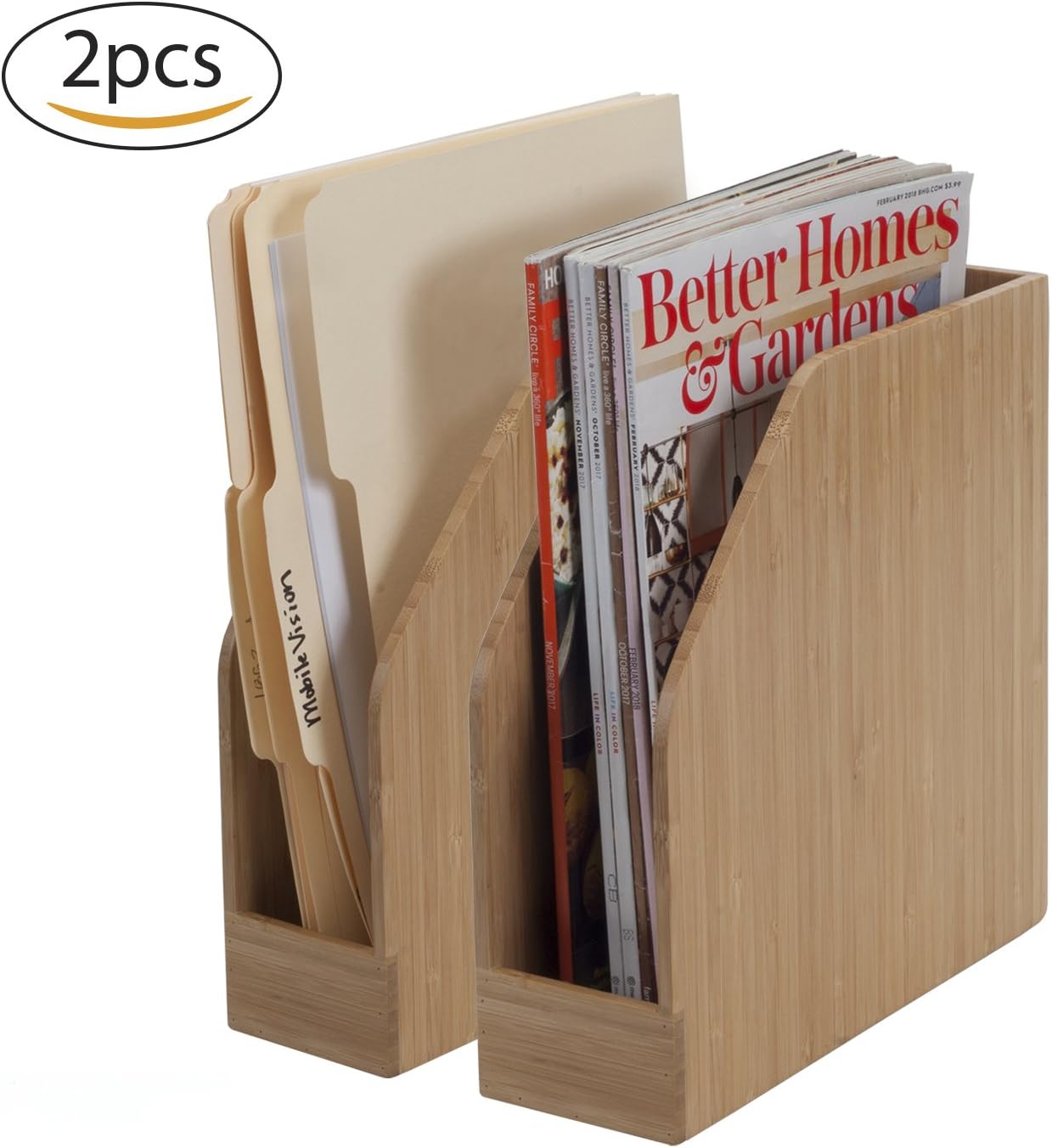 MobileVision Bamboo Vertical File Folder Holder & Office Product Organizer, Store Files, Magazines, Notepads, Books and