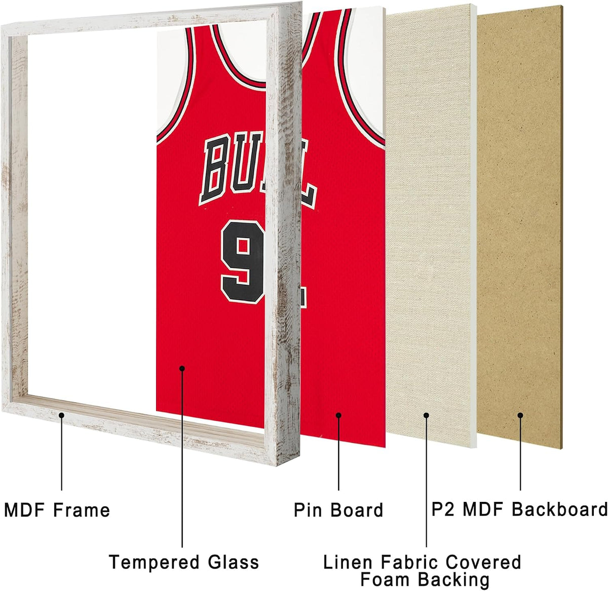 16x20 Large Shadow Box Picture Frame with Soft Linen Back, Distressed White Wooden Jersey Frame Memory Display Case