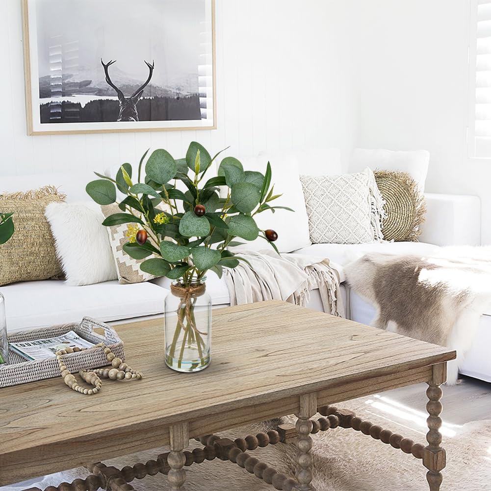 Artificial Eucalyptus Stems in Glass Vase / Darkolivegreen