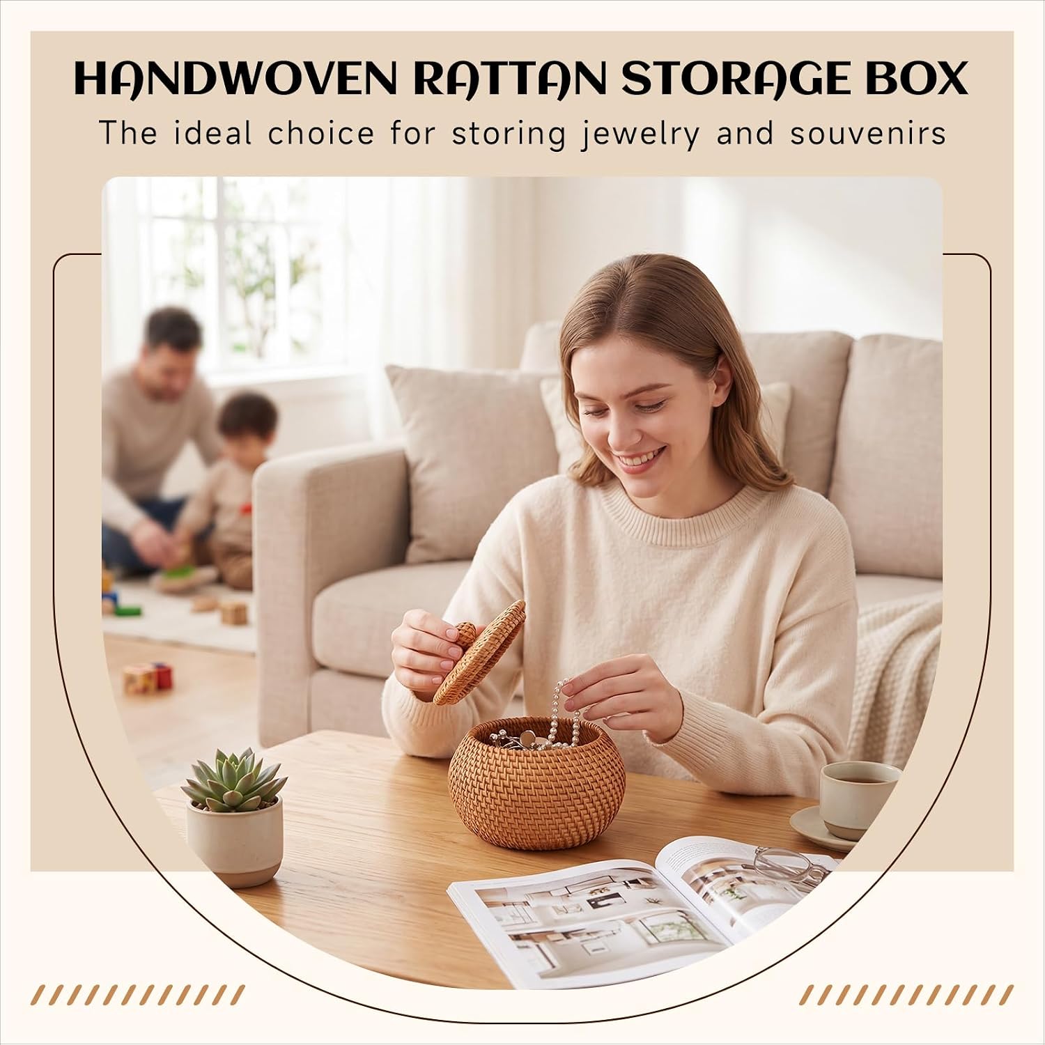 Handwoven Round Rattan Storage Baskets / Natural / Set of 2