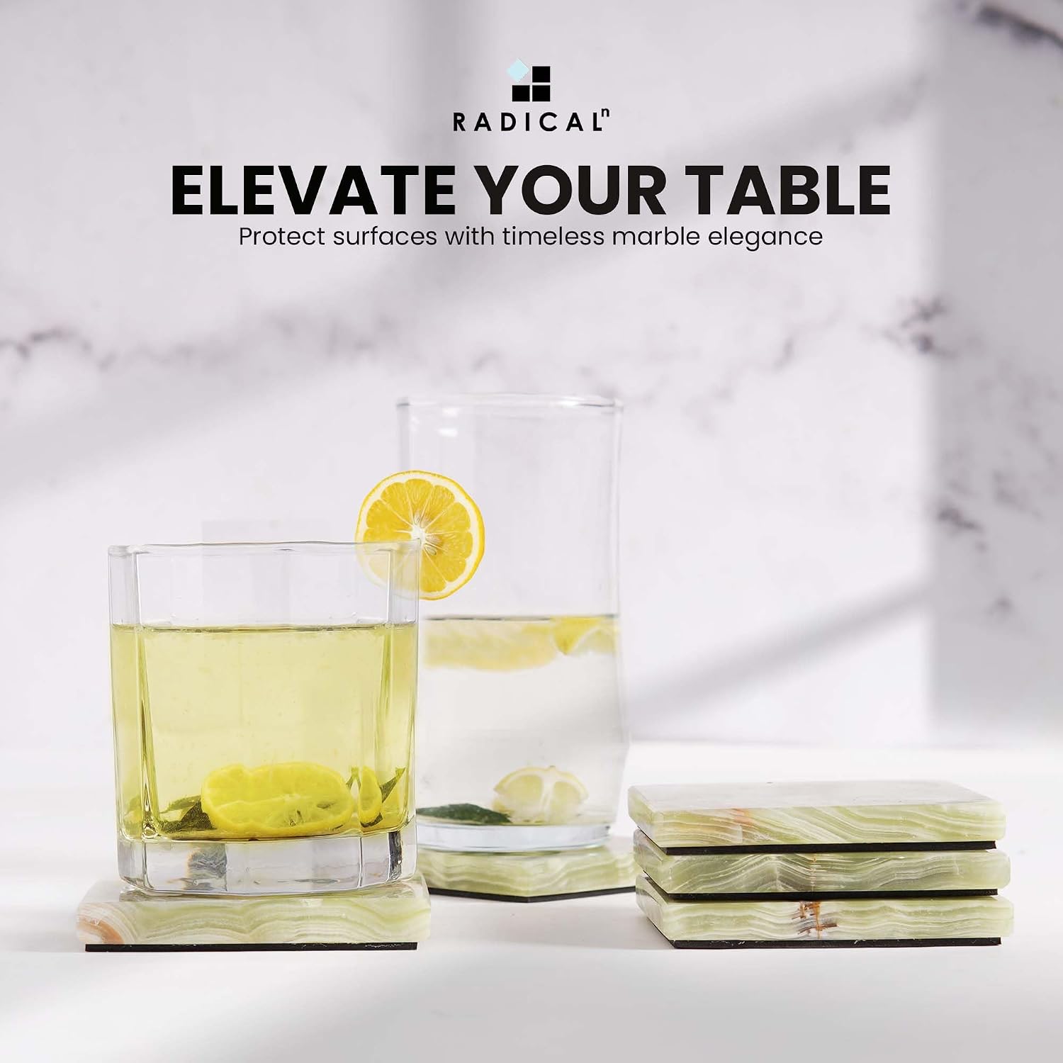 Marble Coasters Handmade 3.5" Square Coasters for Drinks / Green Onyx / Set of 6