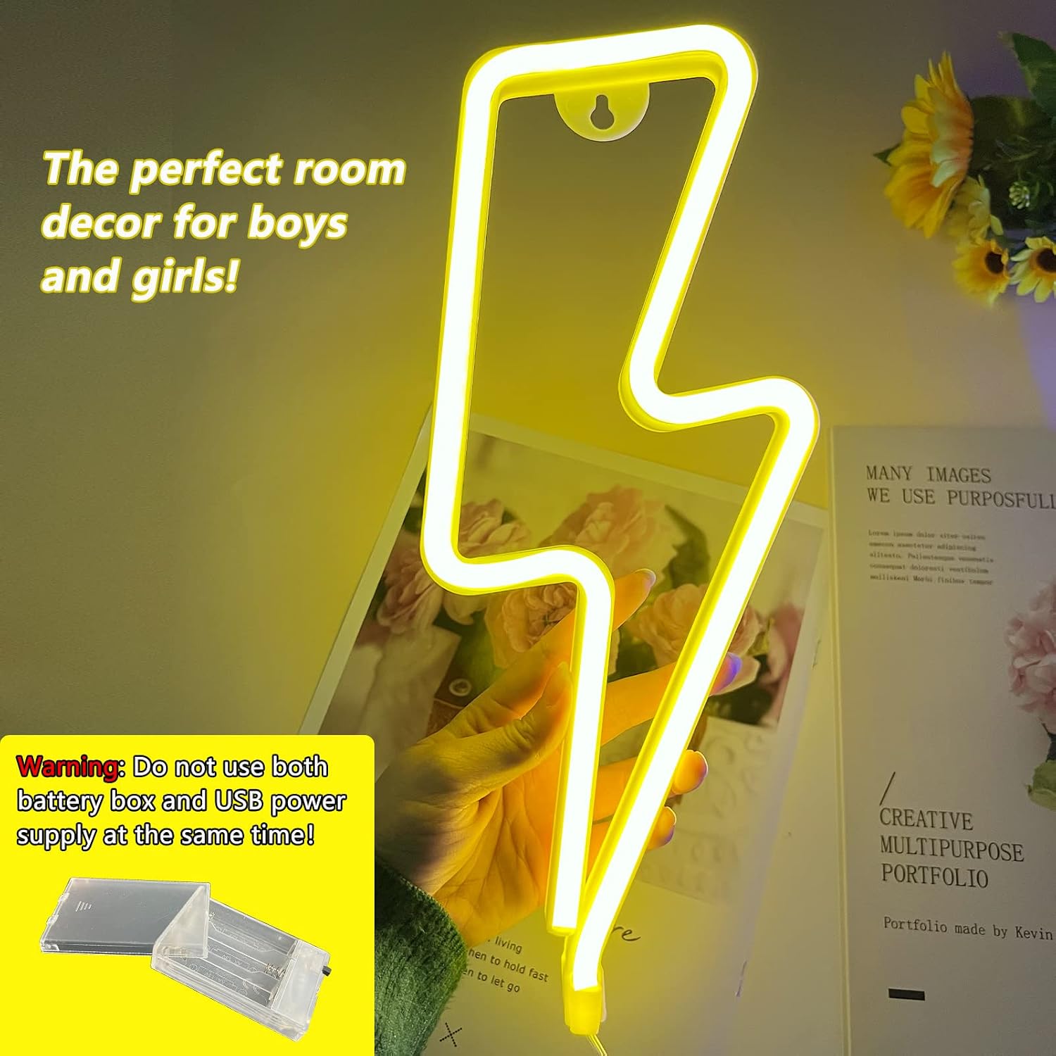 Battery or USB Powered Led Lightning Light Neon Sign / Yellow