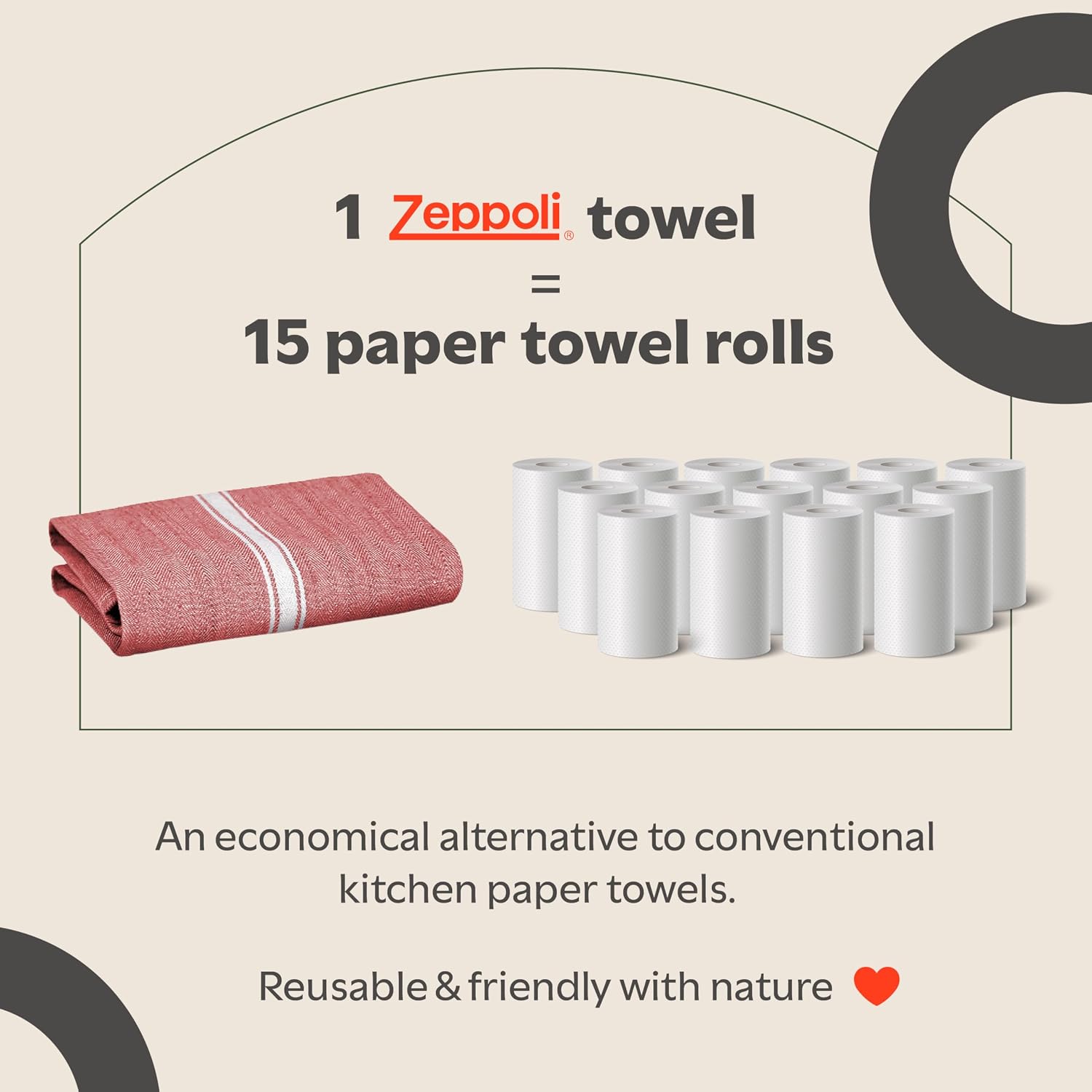 Zeppoli Classic 15 Pack 100% Natural Cotton Kitchen Towel Set, Reusable Wash Cloths, Absorbent Dish Towels, Machine