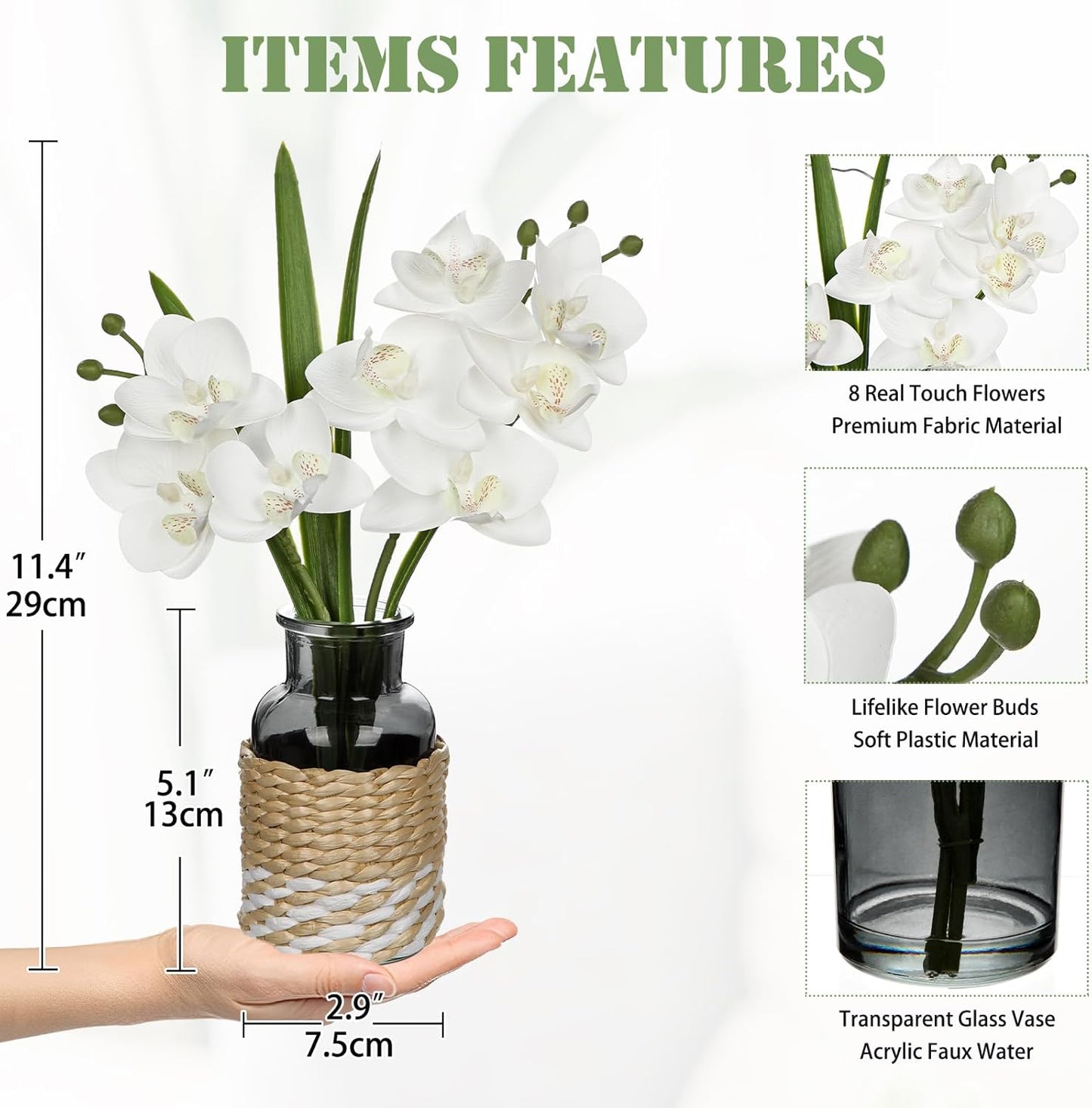 White Orchids Artificial Flowers / White # Black