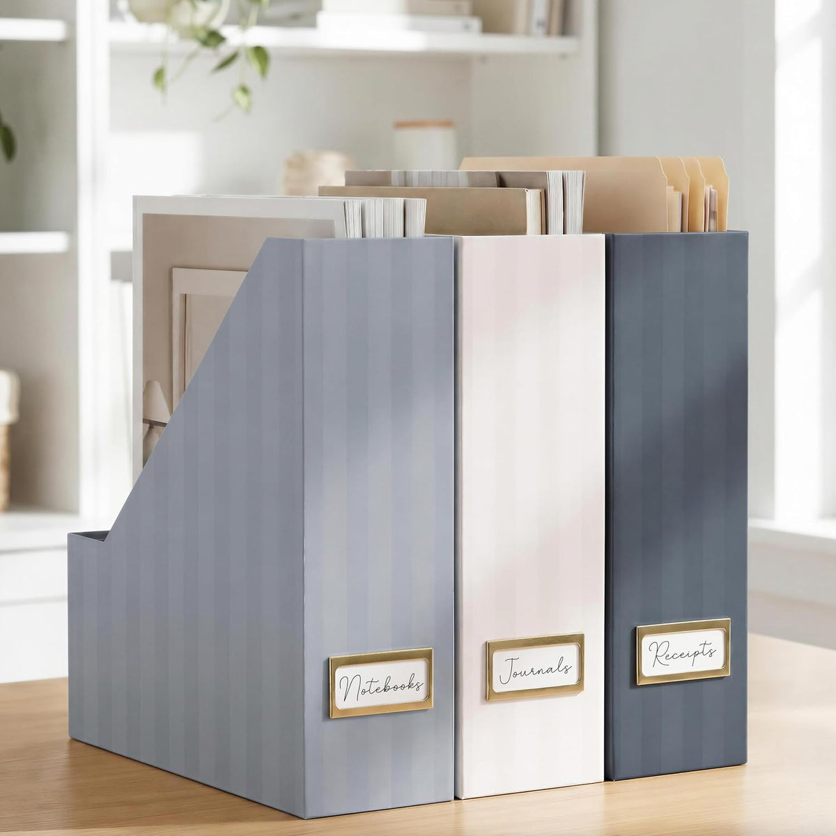 Beautiful Magazine Holder Set of 3 - Sturdy File Holder for Desk or Shelves | The Perfect Office & Work Storage to