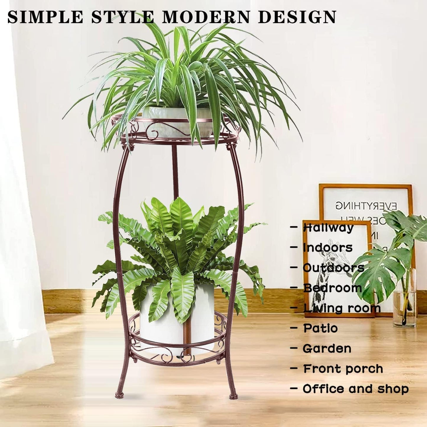 MOCORY Plant Stand Indoor Outdoor 2 Tier 27" Tall Metal Potted Holder Rack Flower Pot Stand Heavy Duty Plant Shelf