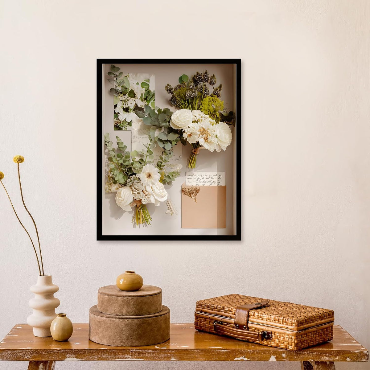 QDSSDECO 16" x 20" Shadow Box Frame, Linen Back, Real Glass,Black | Deep interior, real glass front, wall or tabletop