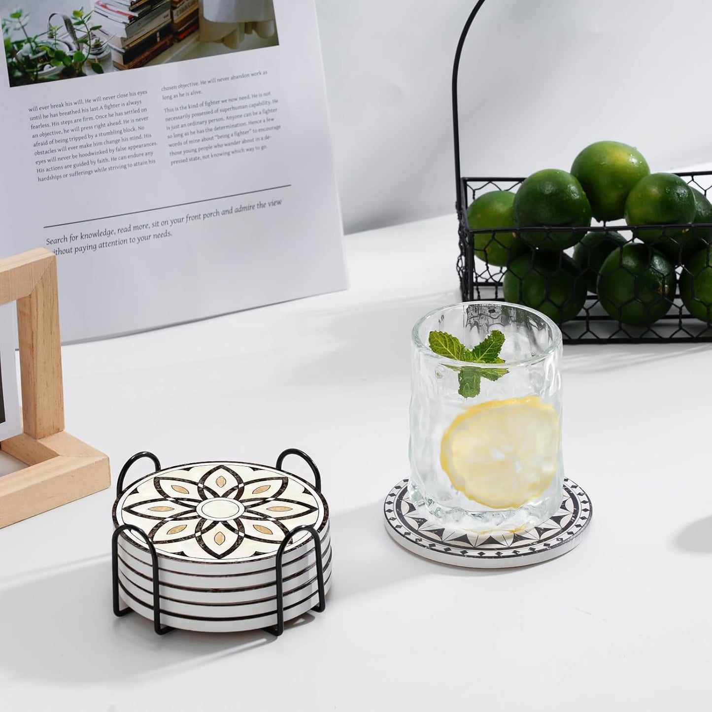 Holder / Ceramic Absorbent Coaster for Drinks / Set of 6