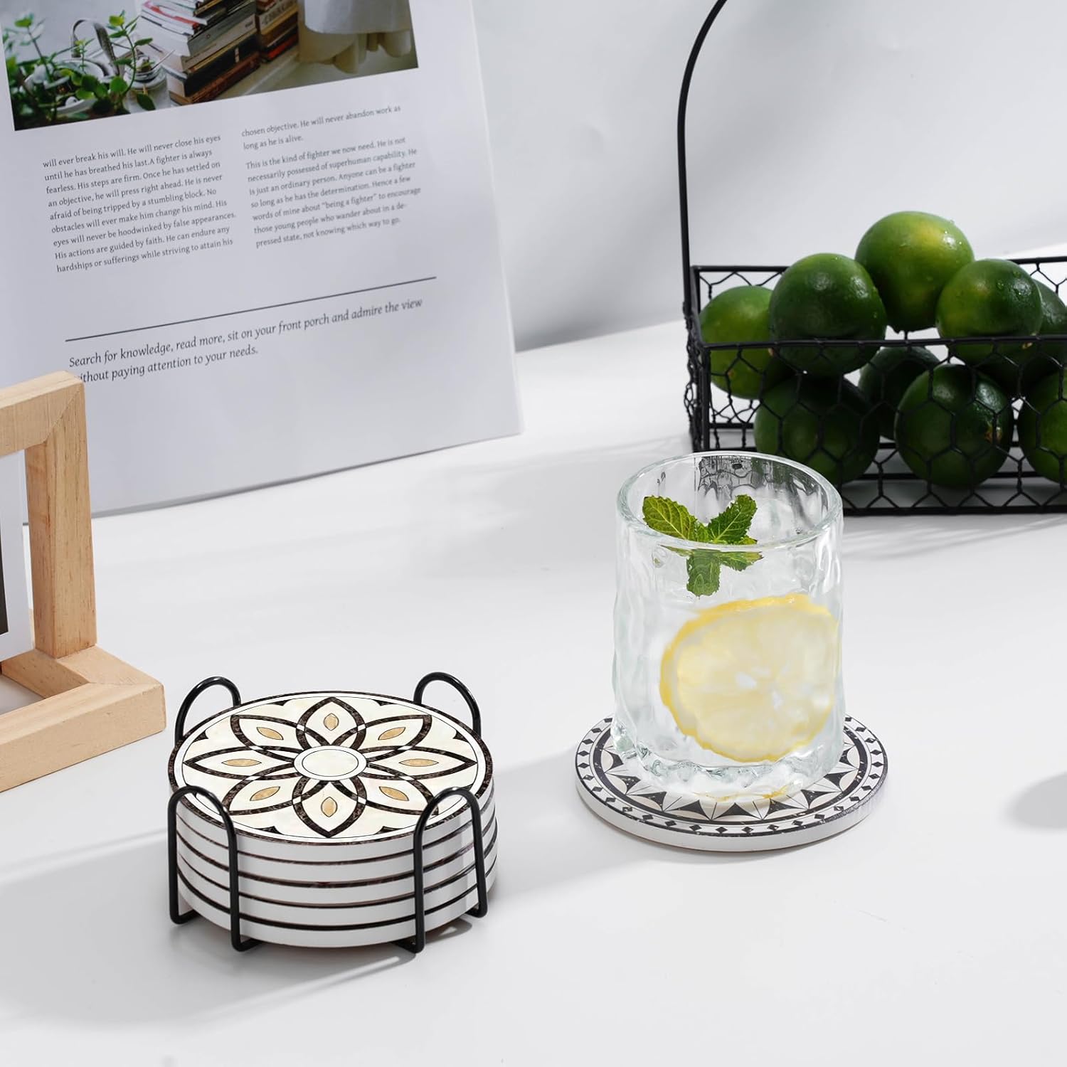 Holder / Ceramic Absorbent Coaster for Drinks / Set of 6