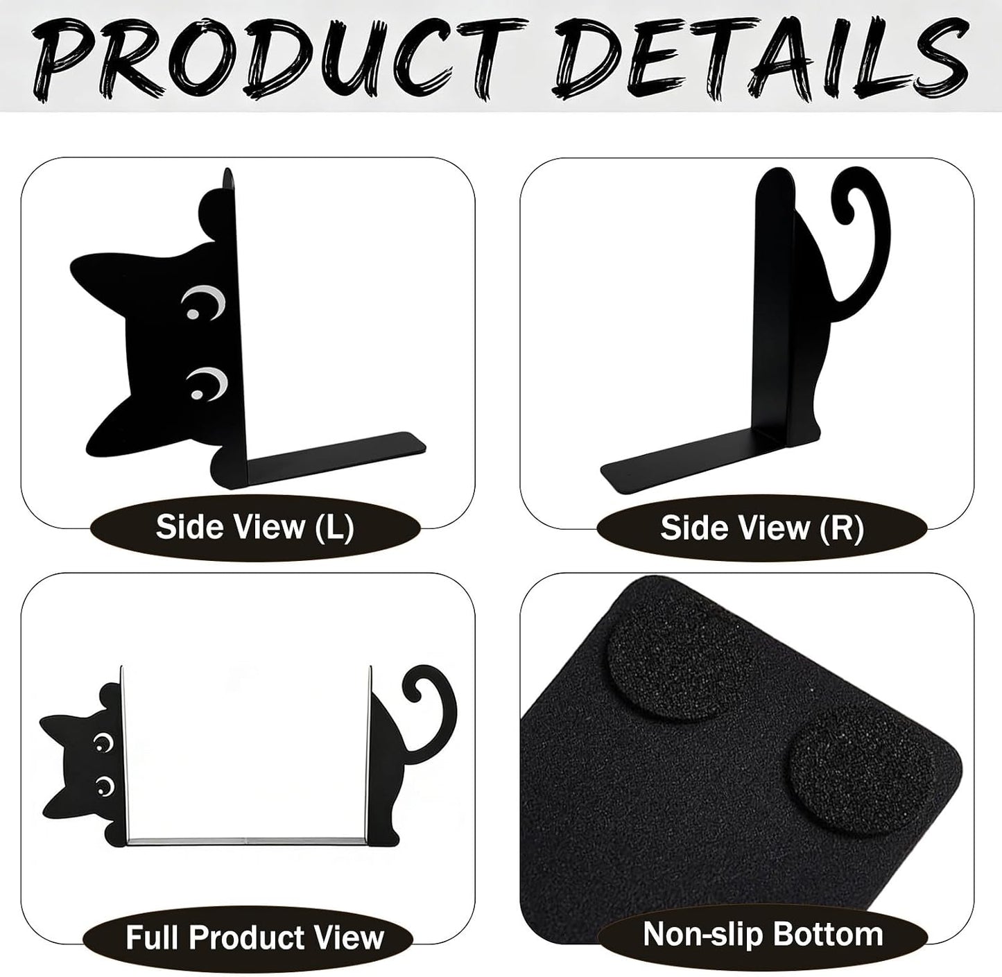 Metal Decorative Book Ends / Cute Cat / Black