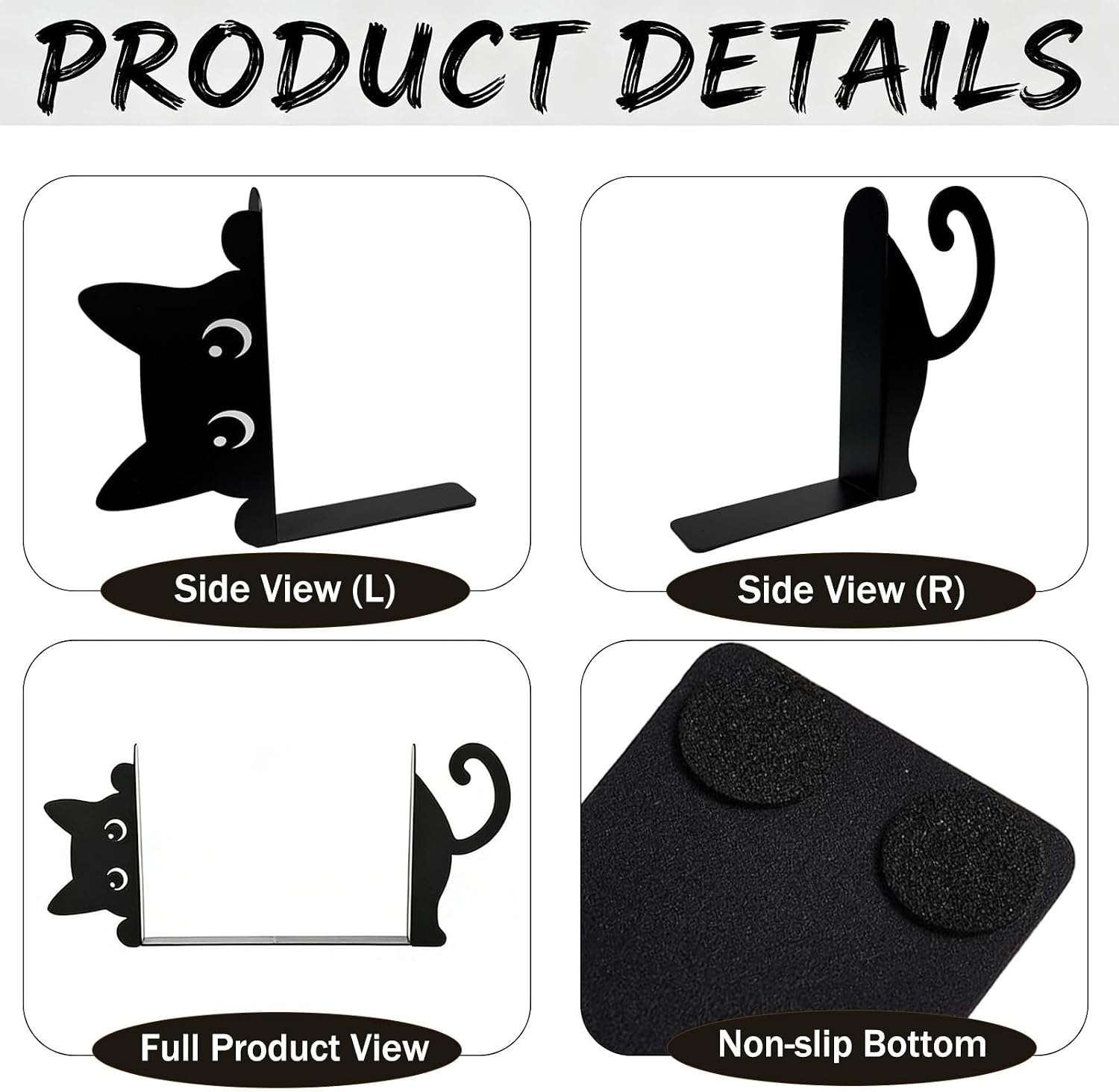 Metal Decorative Book Ends / Cute Cat / Black
