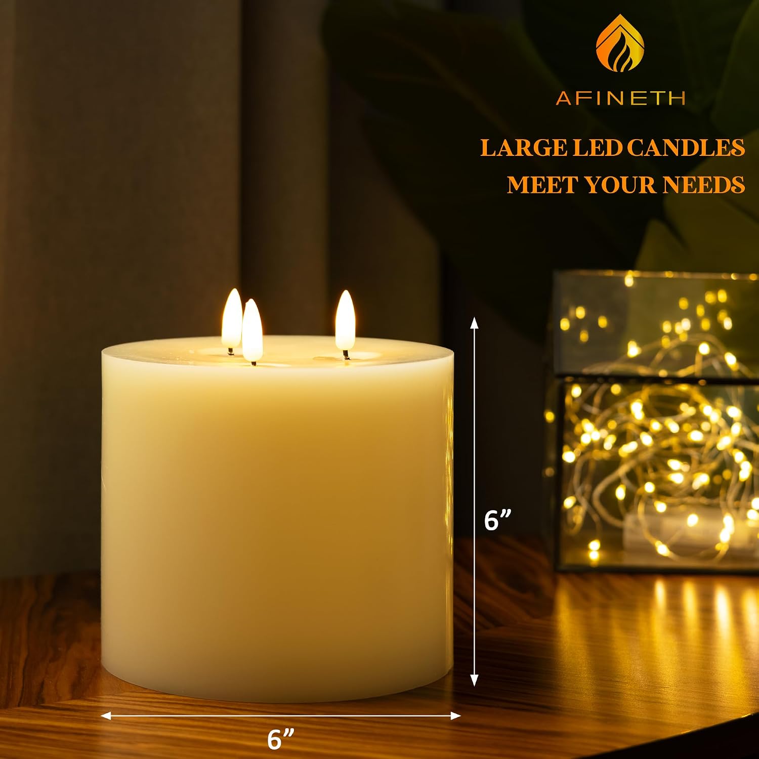 Extra Large Flameless Candles, 6"x6" Real Wax Battery Operated Candles with Remote and Timer, Flickering LED Pillar